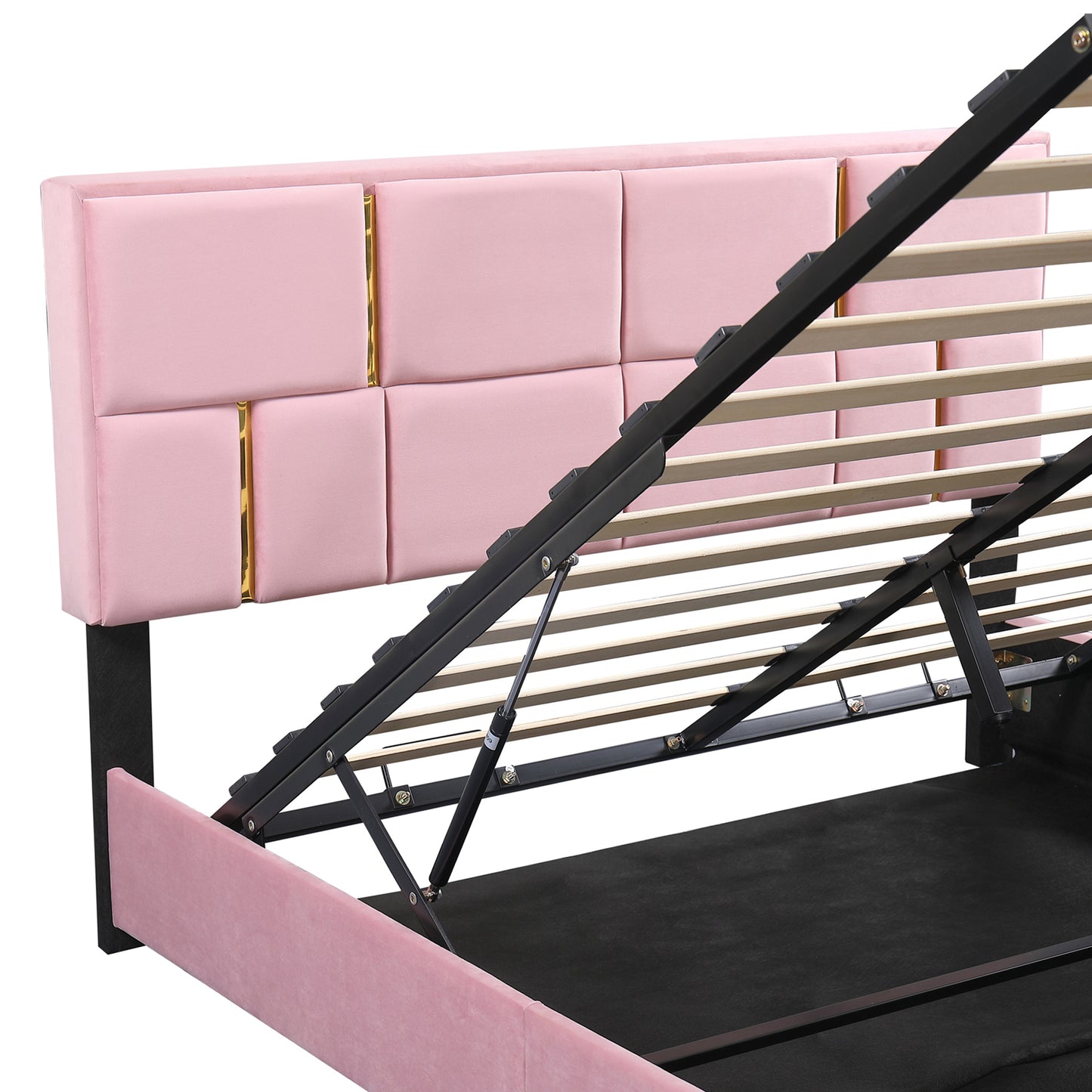 Queen Size Upholstered Platform Bed with Hydraulic Storage System,No Box Spring Needed,Pink