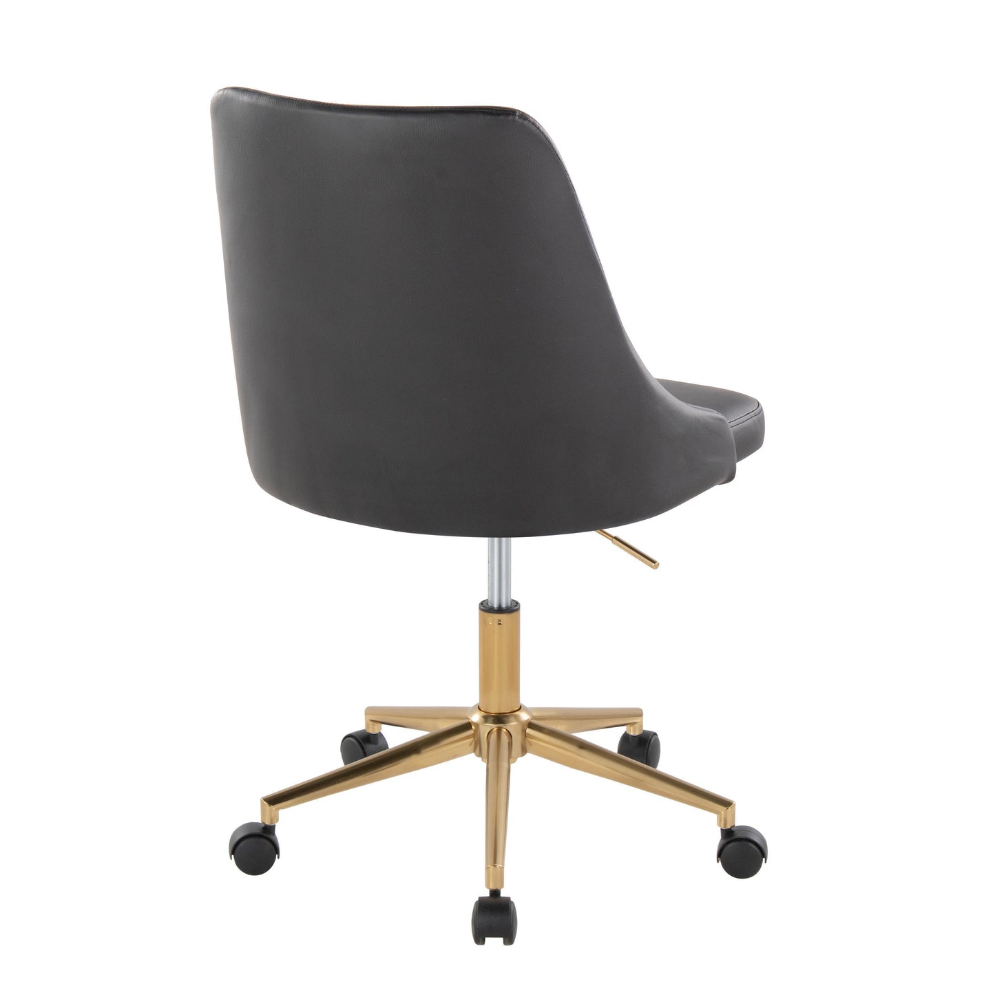 Marche Contemporary Swivel Task Chair with Casters in Gold Metal and Black Faux Leather by LumiSource