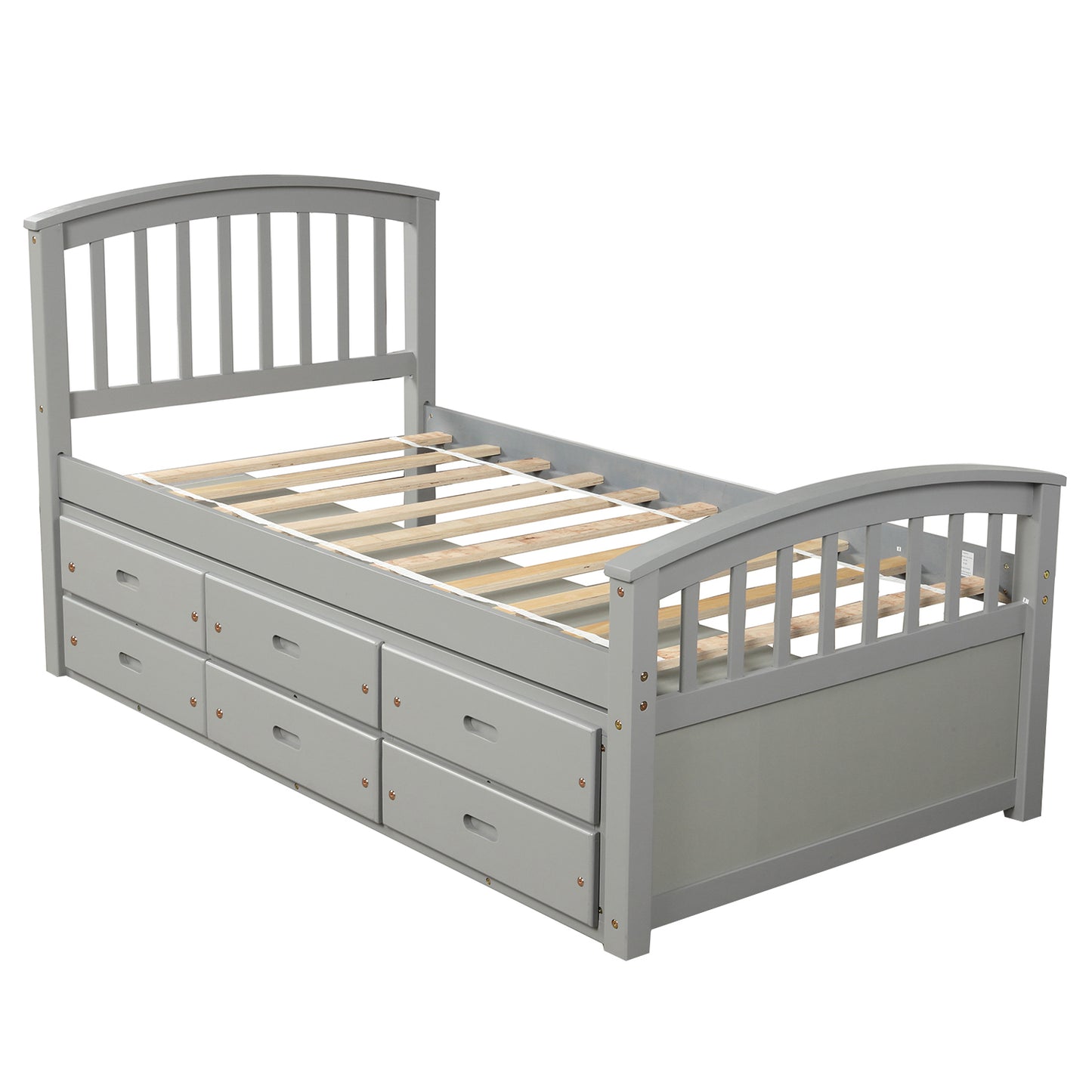 Twin Size Platform Storage Bed Solid Wood Bed with 6 Drawers