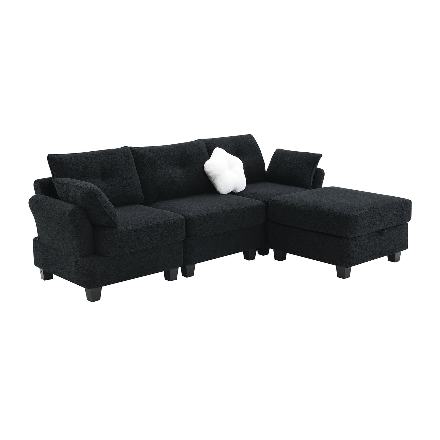 Modern Teddy Velvet Sectional Sofa with Charging Ports and Storage Ottoman - 4 Seat L-shaped Couch