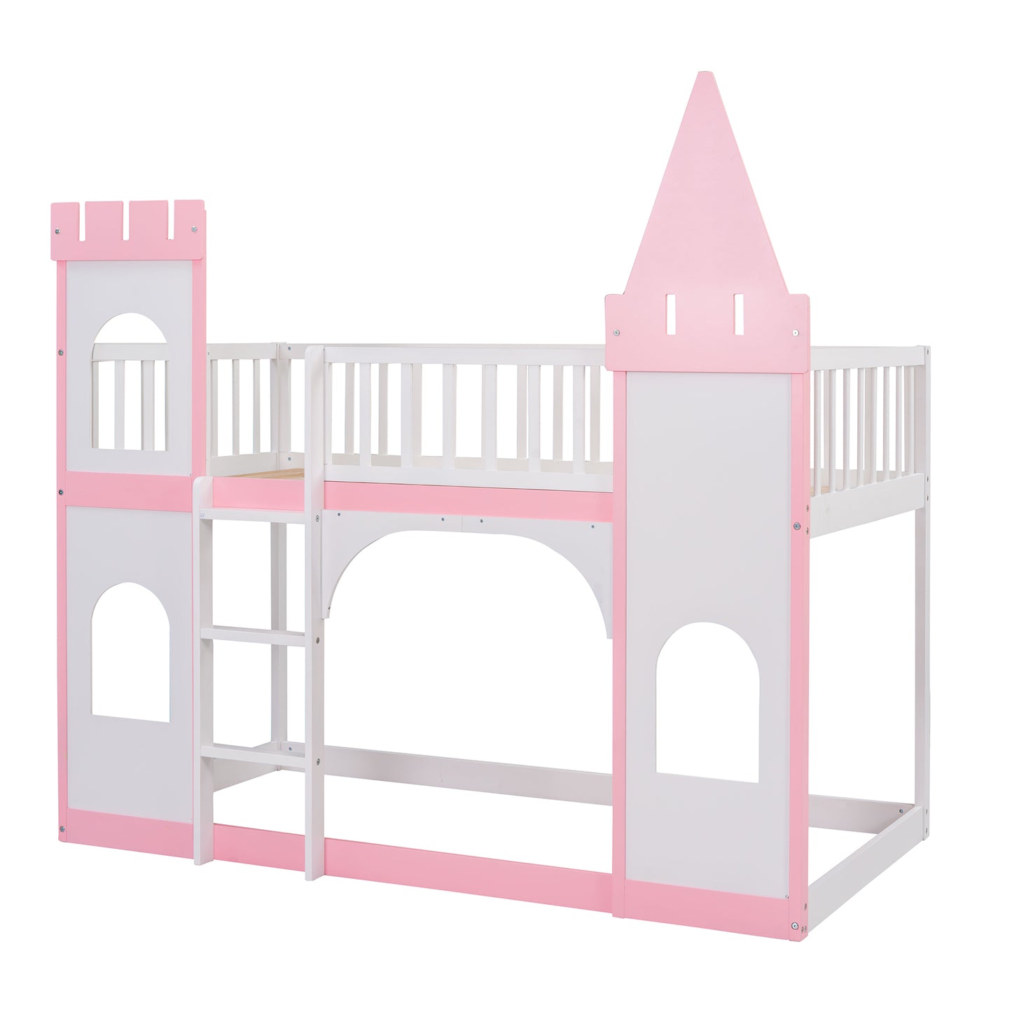 Twin Pink Castle Bunk Bed with Ladder & Play Space