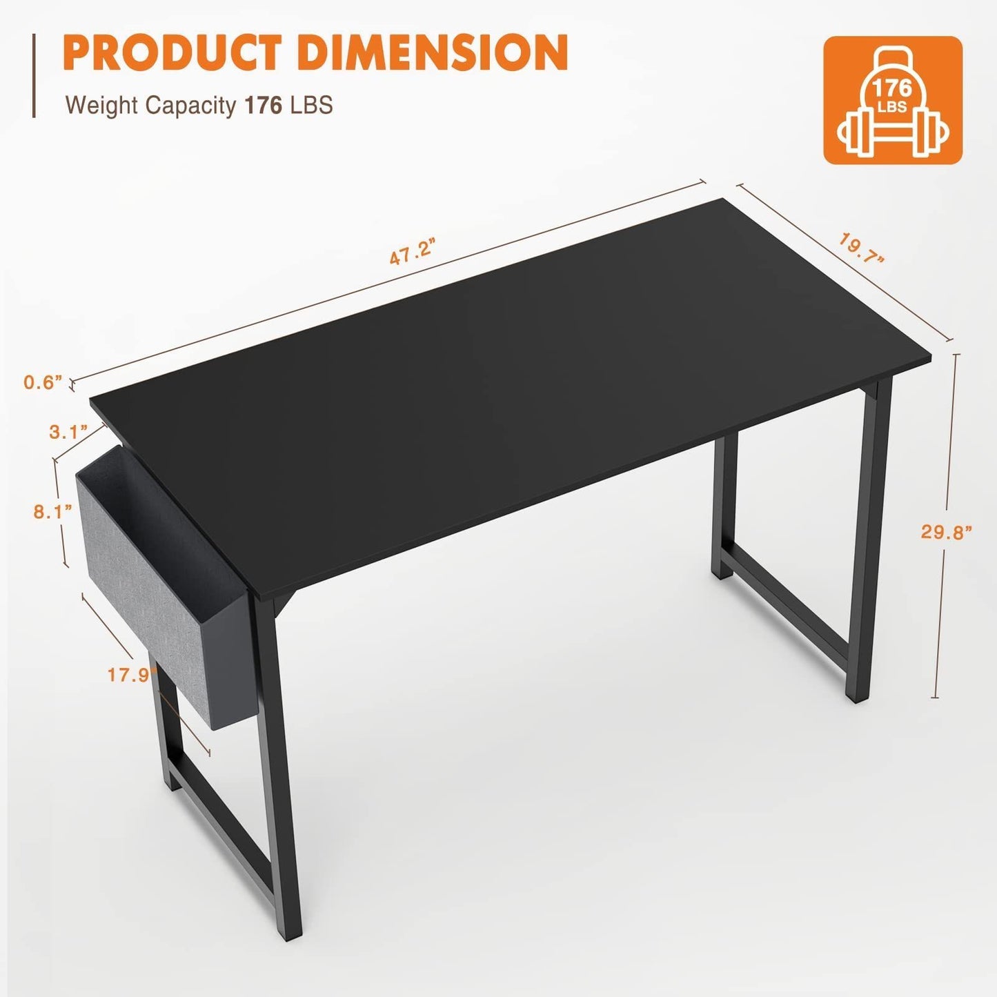 47-Inch Stylish Black Wooden Office Desk with Storage - Contemporary Minimalist Design