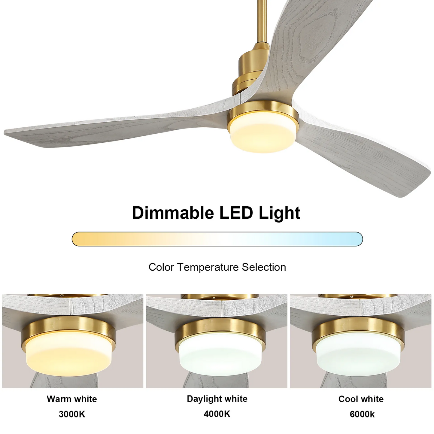 52-Inch Gold Indoor Ceiling Fan With LED Light and Remote Control