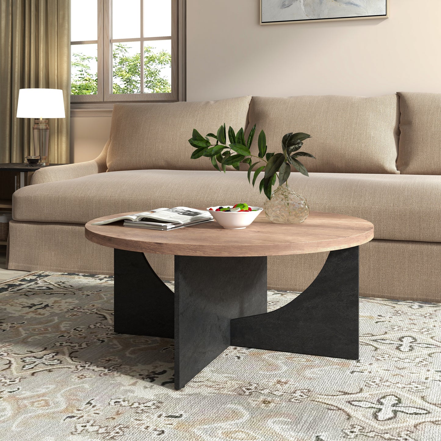 Stylish 35 Inch Modern Retro Round Coffee Table for Your Living Room and Bedroom