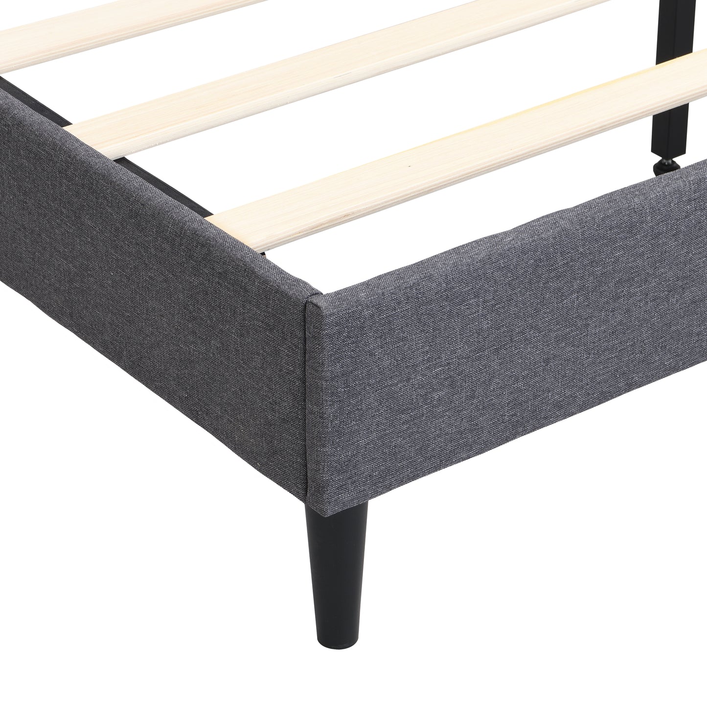 Full Size Platform Bed Frame with Fabric Upholstered Headboard and Wooden Slats, No Box Spring Needed/Easy Assembly, Grey