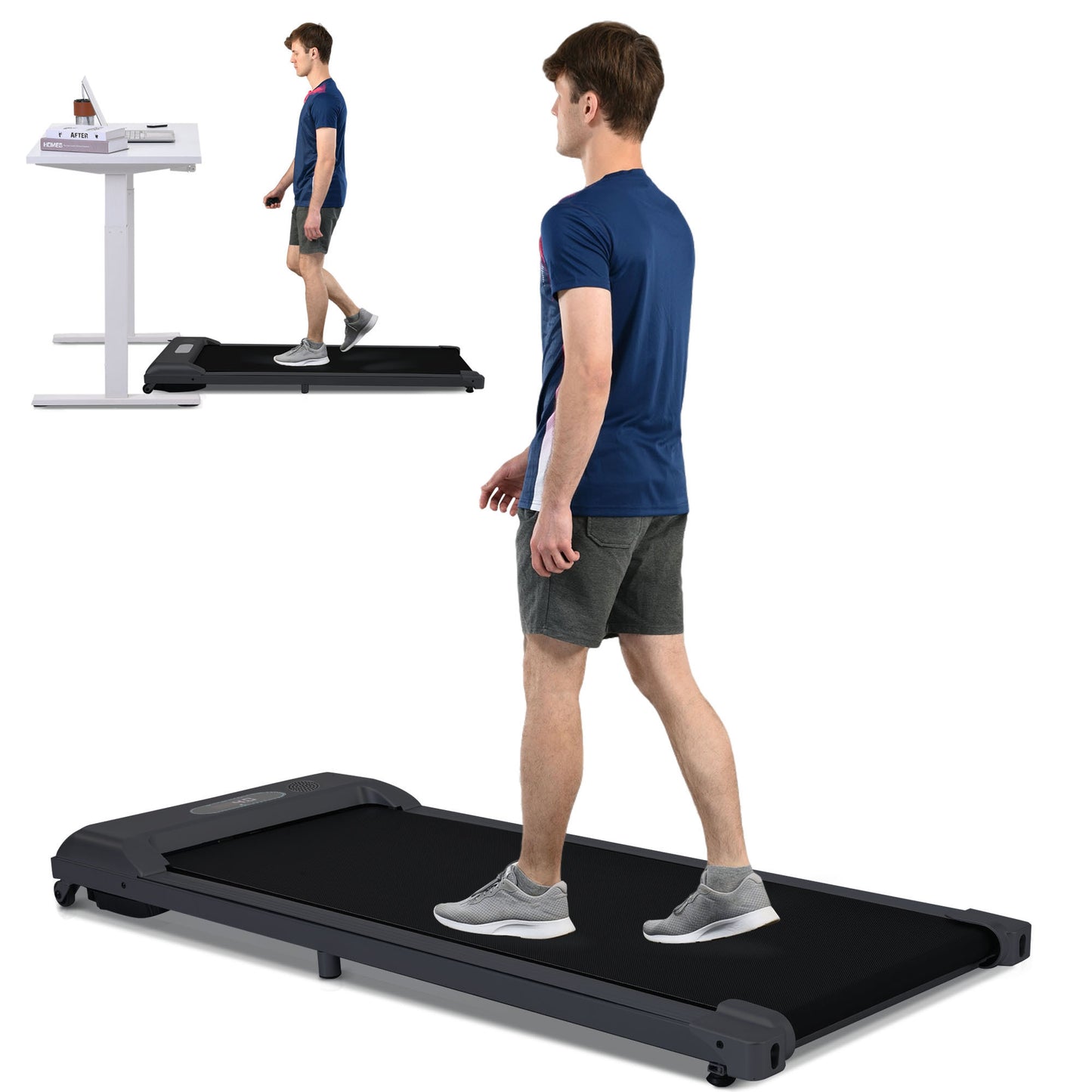 2 in 1 Under Desk Electric Treadmill 2.5HP, with Bluetooth APP and speaker, Remote Control, Display, Walking Jogging Running Machine Fitness Equipment for Home Gym Office