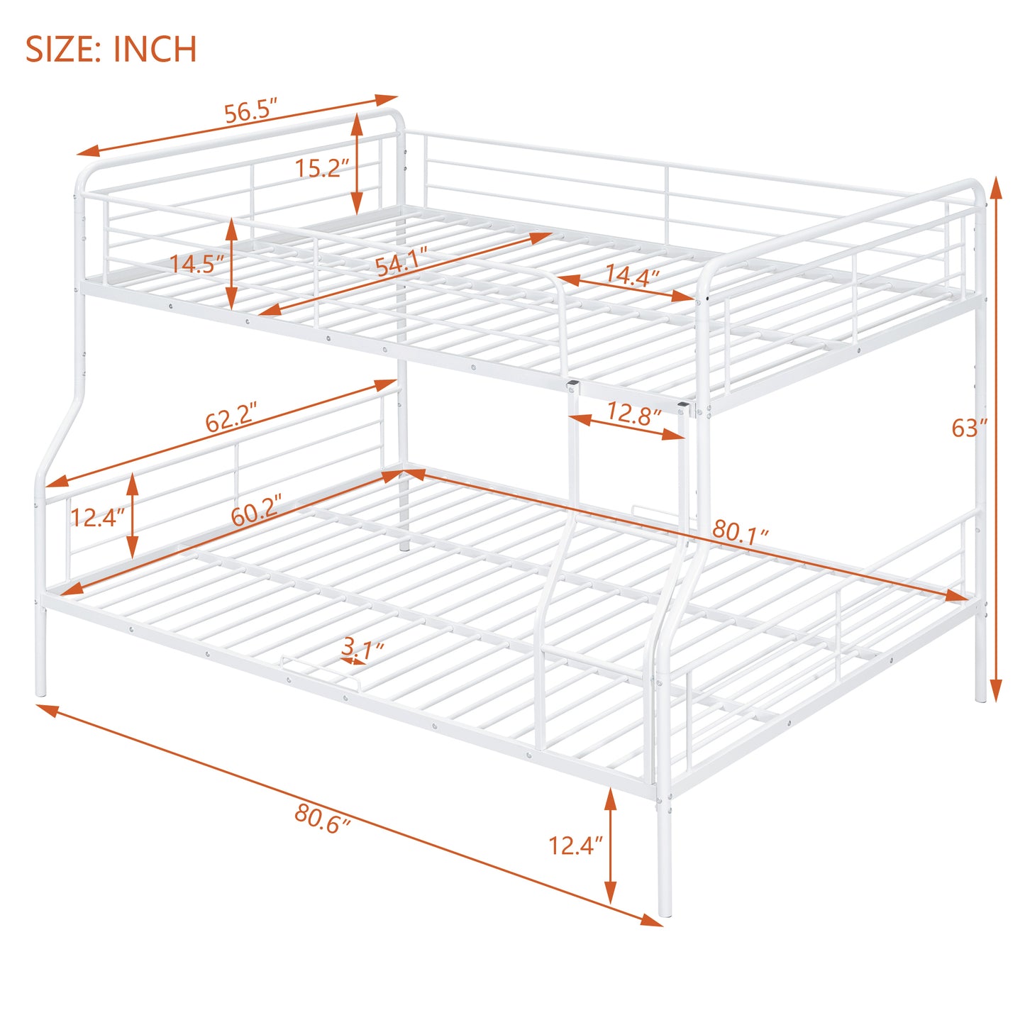 Contemporary White Metal Full XL Over Queen Bunk Bed