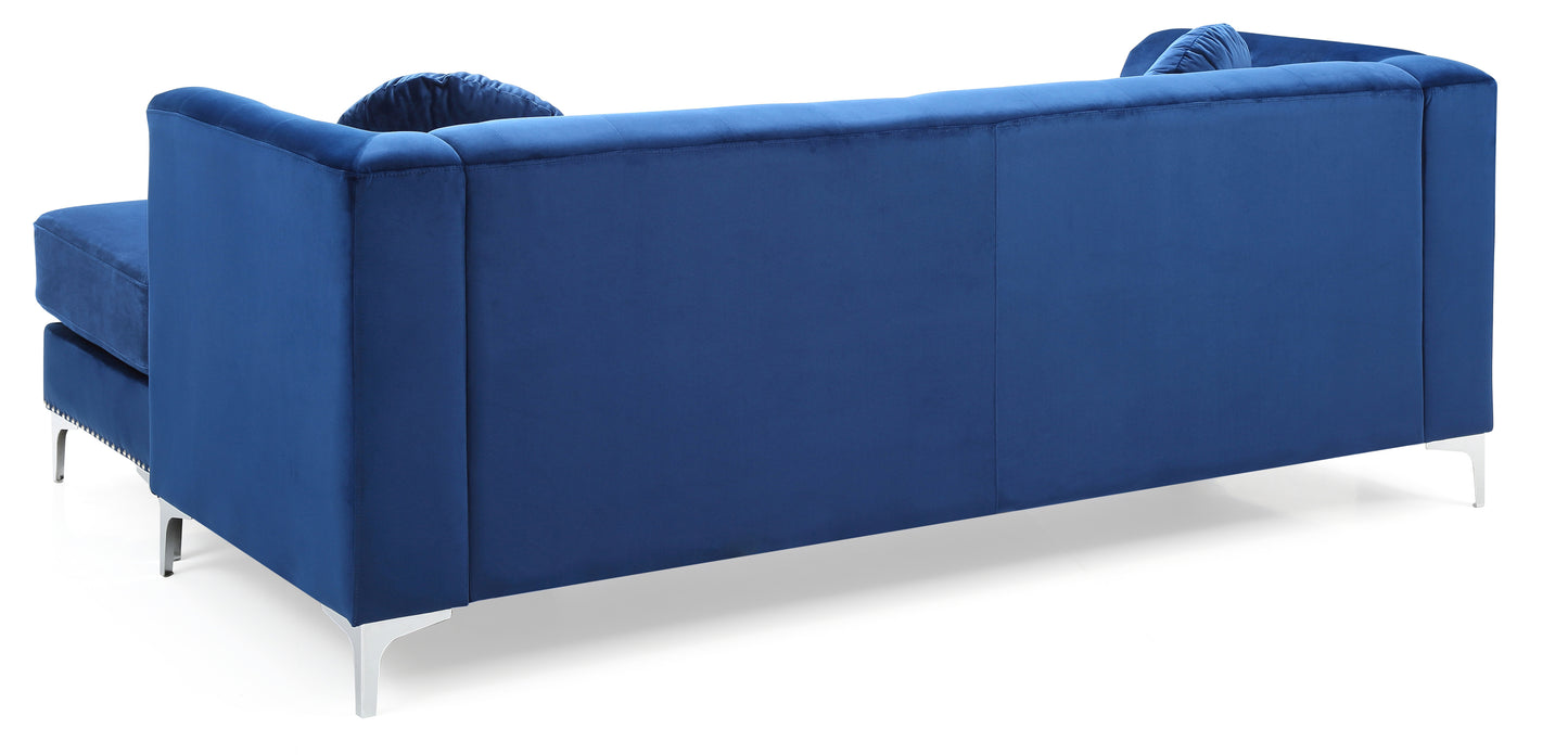 Navy Blue Velvet Sofa Chaise with Mid-Century Design