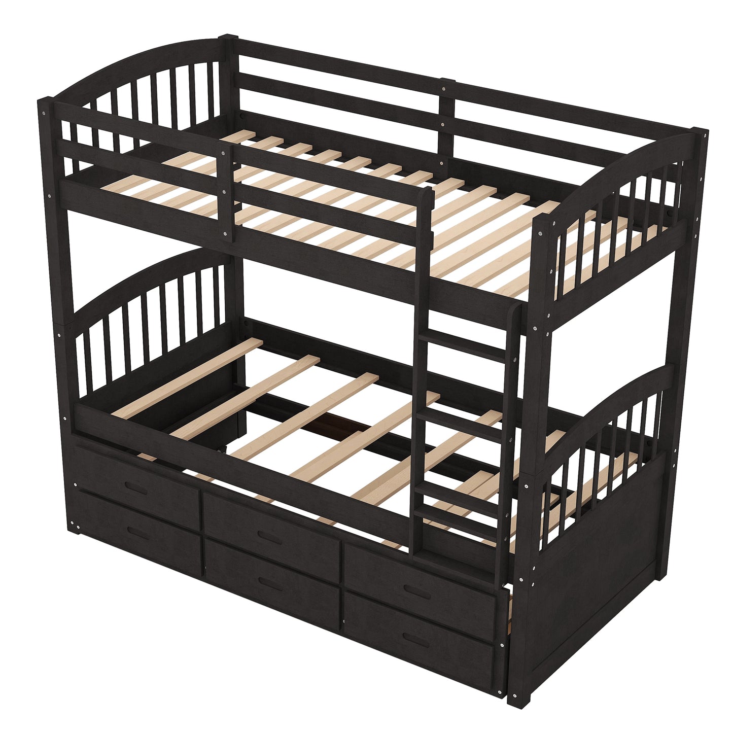 Espresso Twin Wood Bunk Bed with Trundle, Drawers, and Staircase