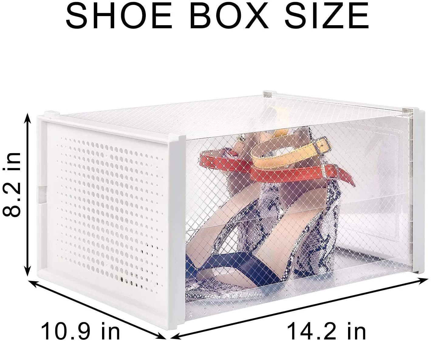 Storage Shoe Box, Foldable Clear Sneaker Display Box, Stackable Storage Bins Shoe Container Organizer, 6 Pack - White,X-Large