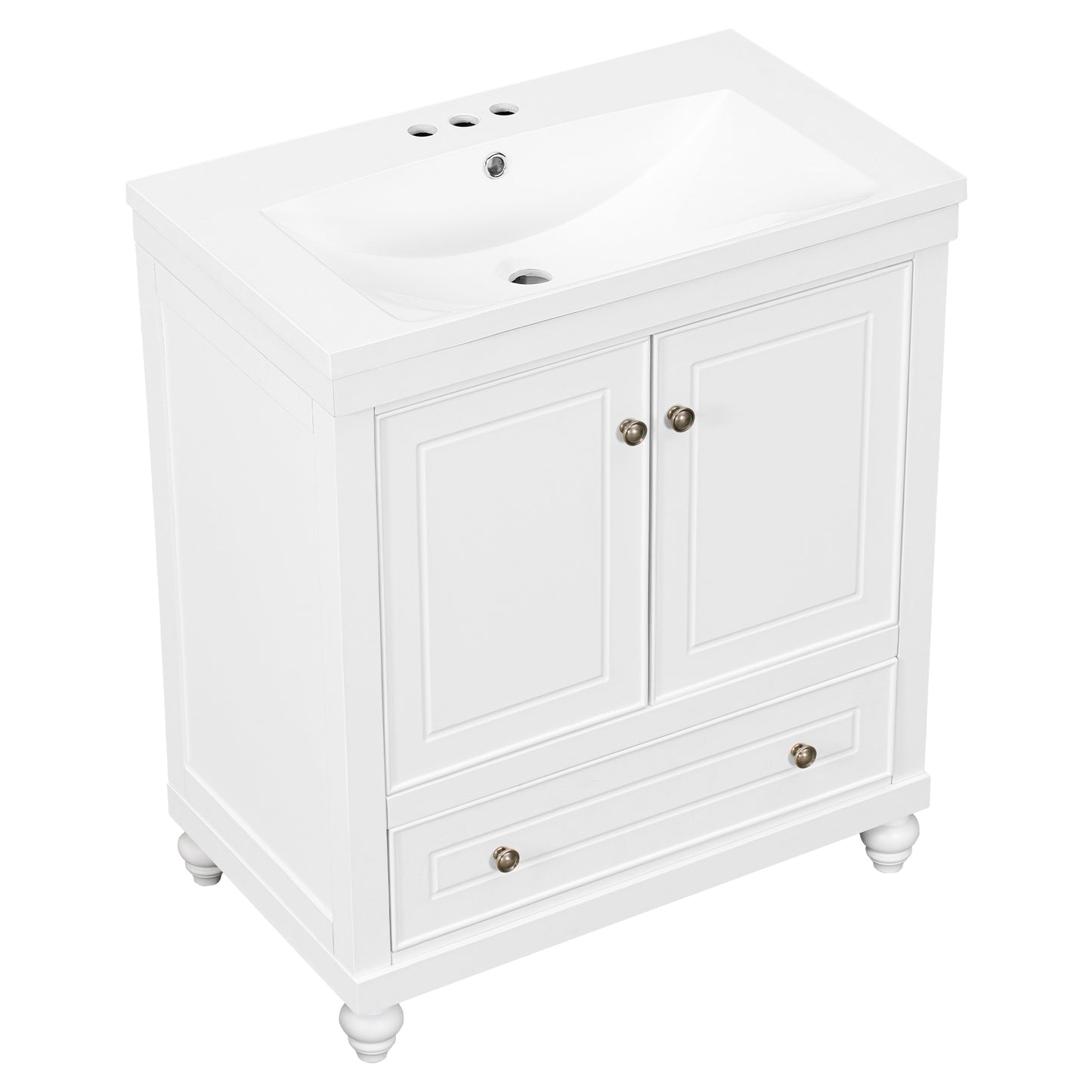 30" Bathroom Vanity with Sink, Combo, Cabinet with Doors and Drawer, Solid Frame and MDF Board, White