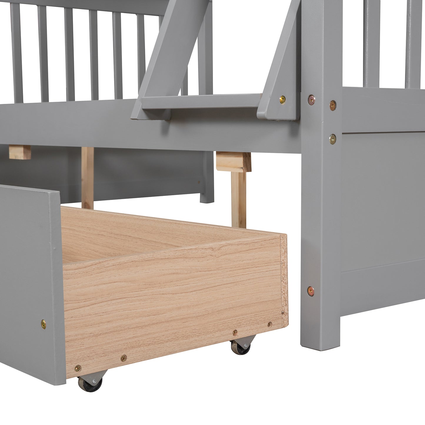 Gray Twin/Full Bunk Bed with Ladders and Storage Drawers