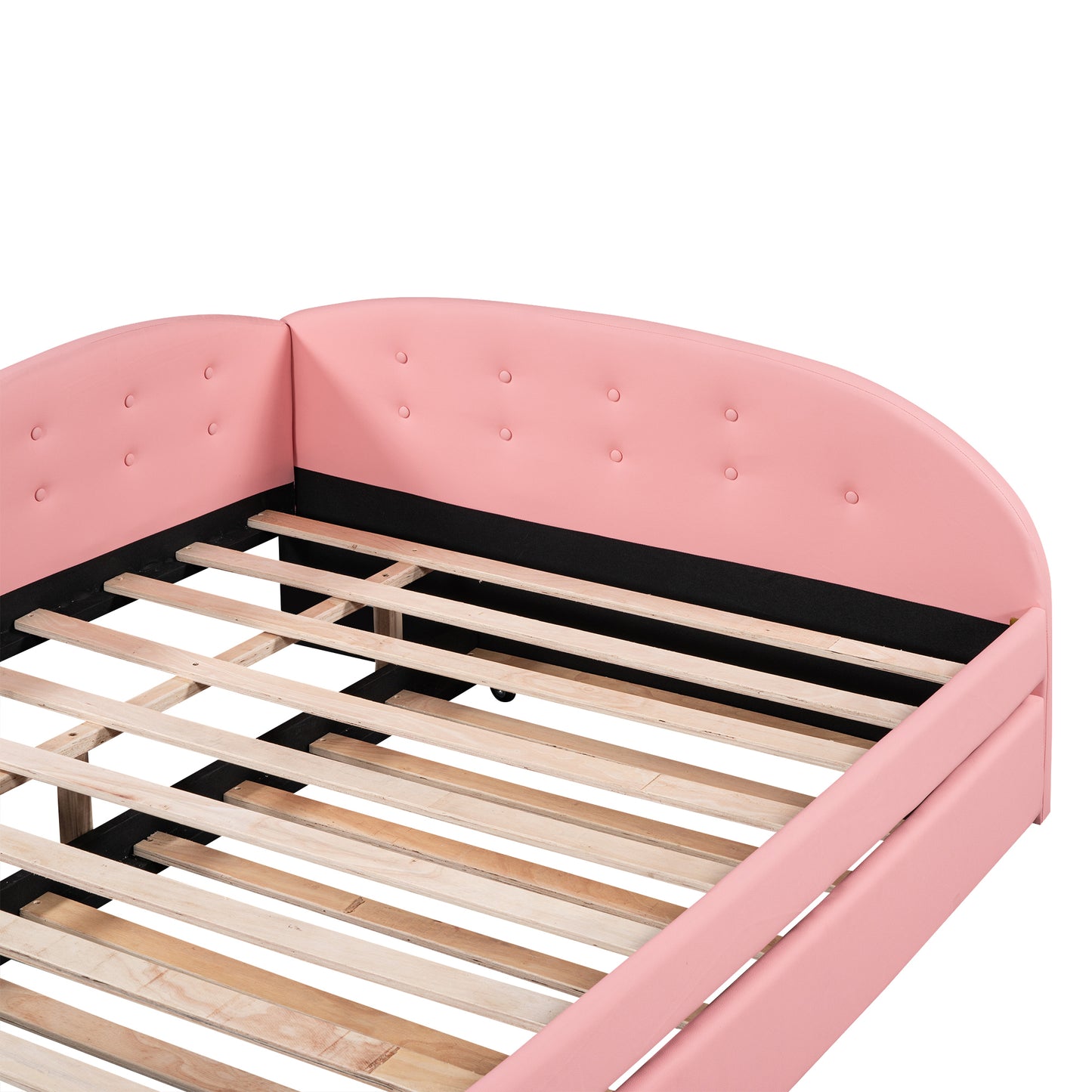 Full Size PU Upholstered Tufted Daybed with Trundle and Cloud Shaped Guardrail, Pink