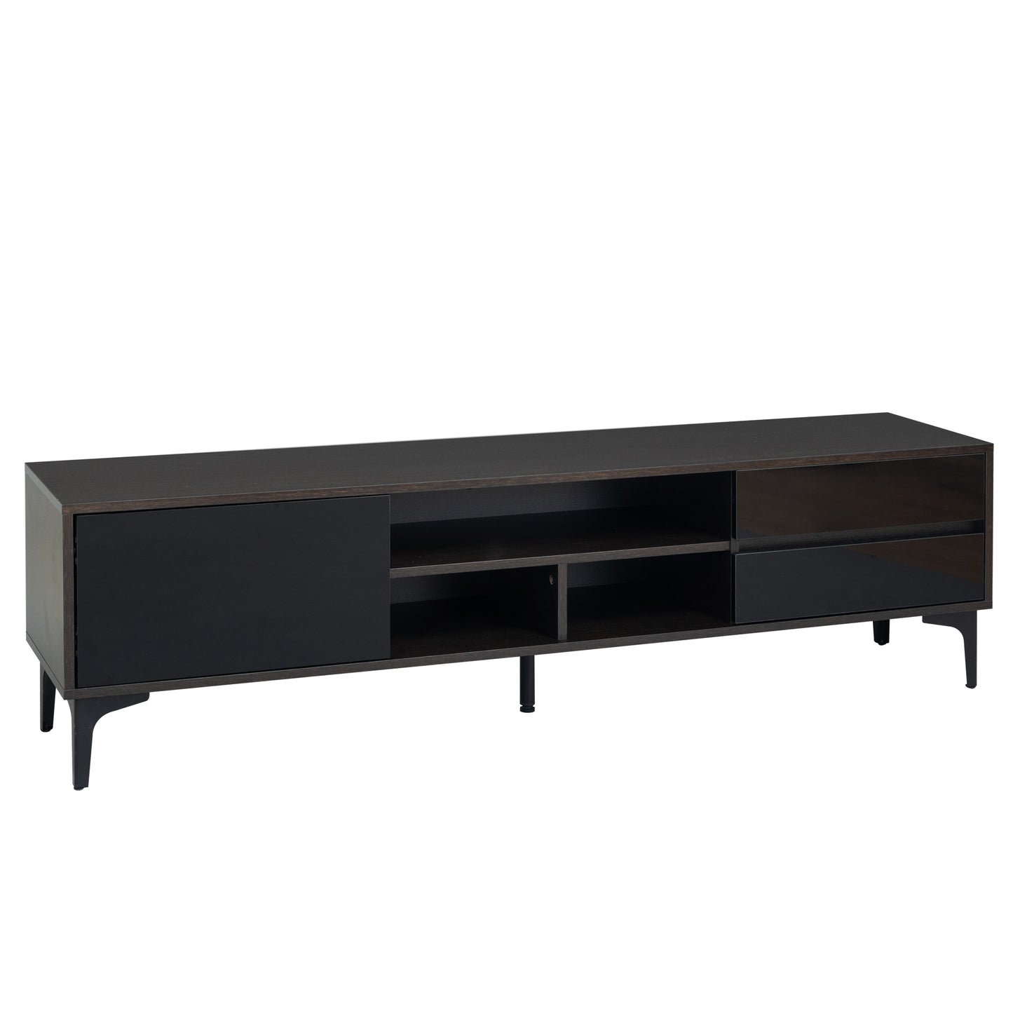 Entertainment Center TV Console with LED Lights and Drawers, Antique Brown and Black Stand