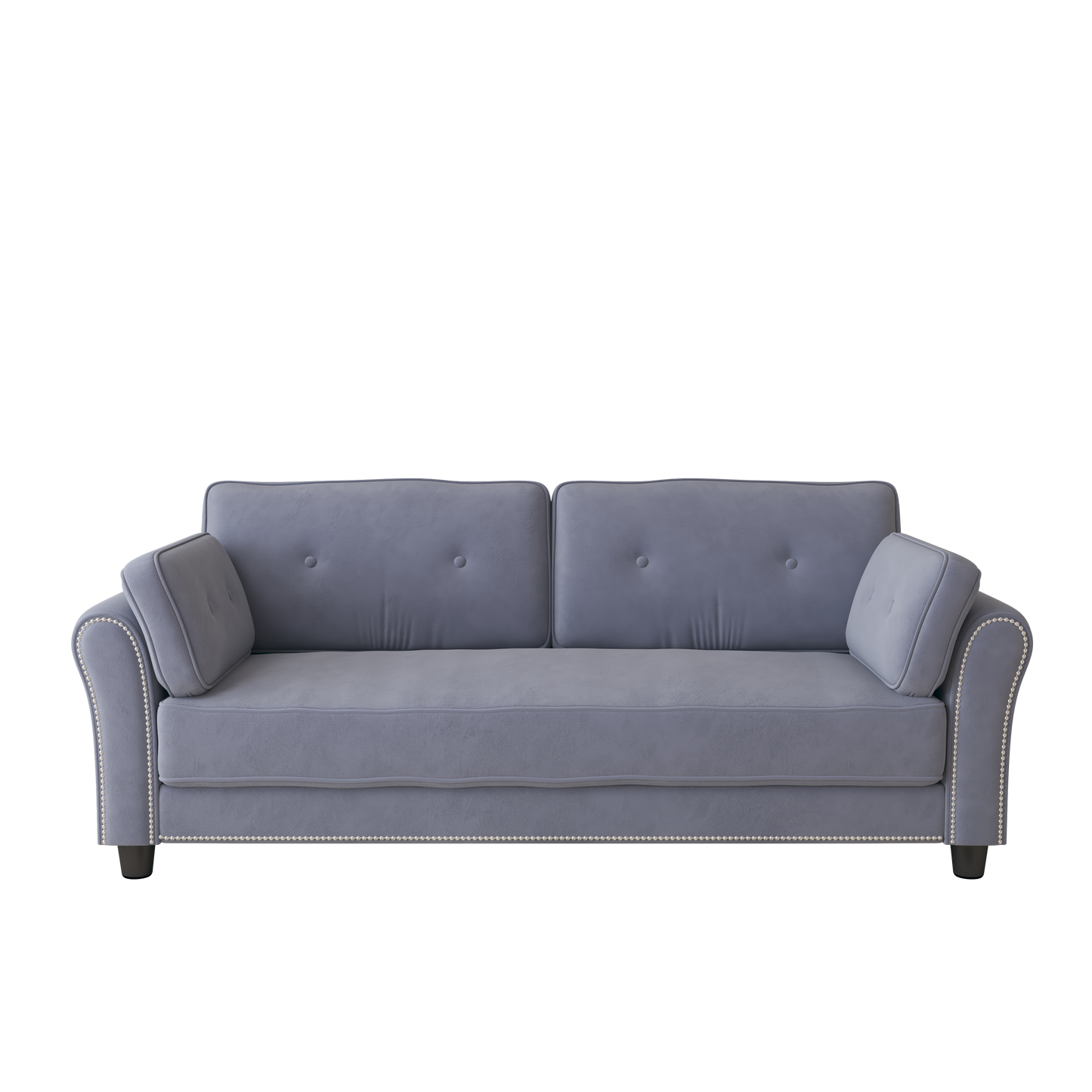 Elegant 79 Grey Velvet Sofa with Nail Head Trim and Button Back