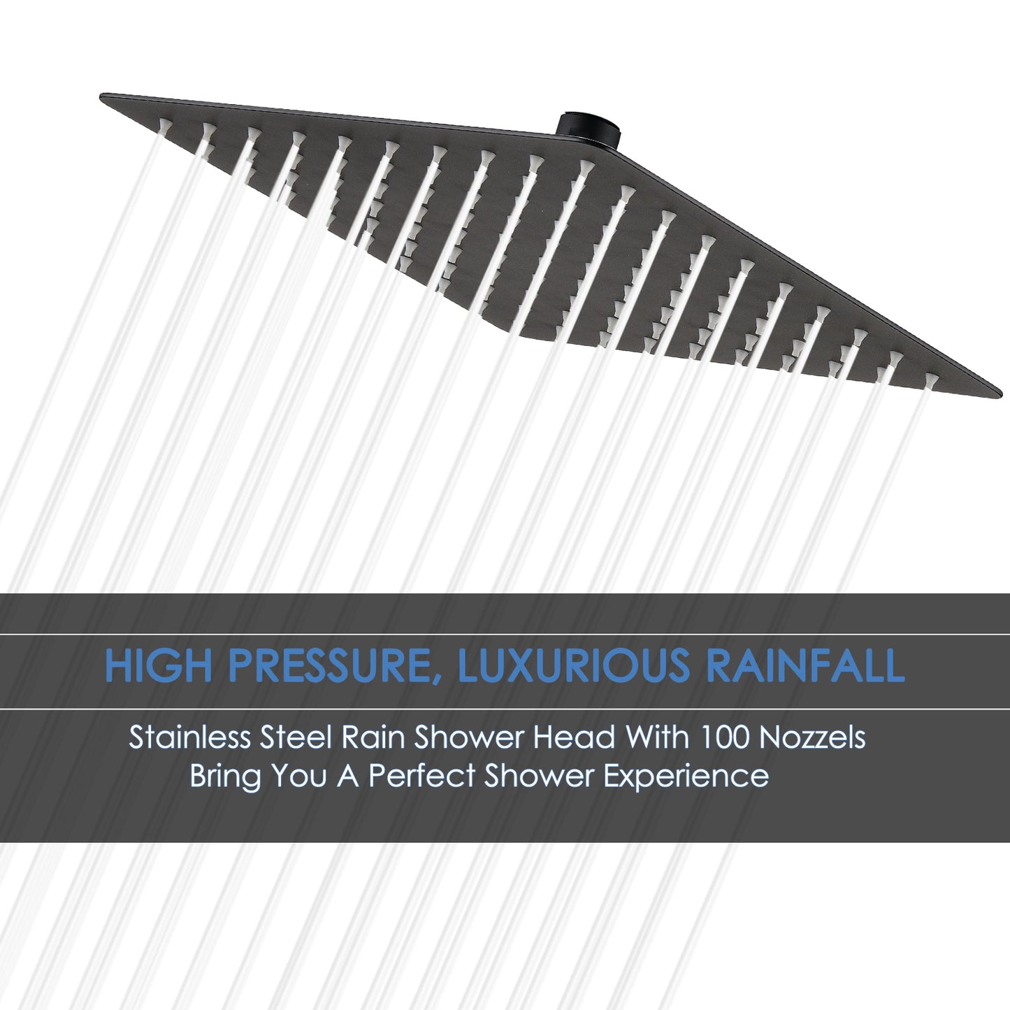 Square Stainless Steel Shower Head with High Pressure Waterfall Design