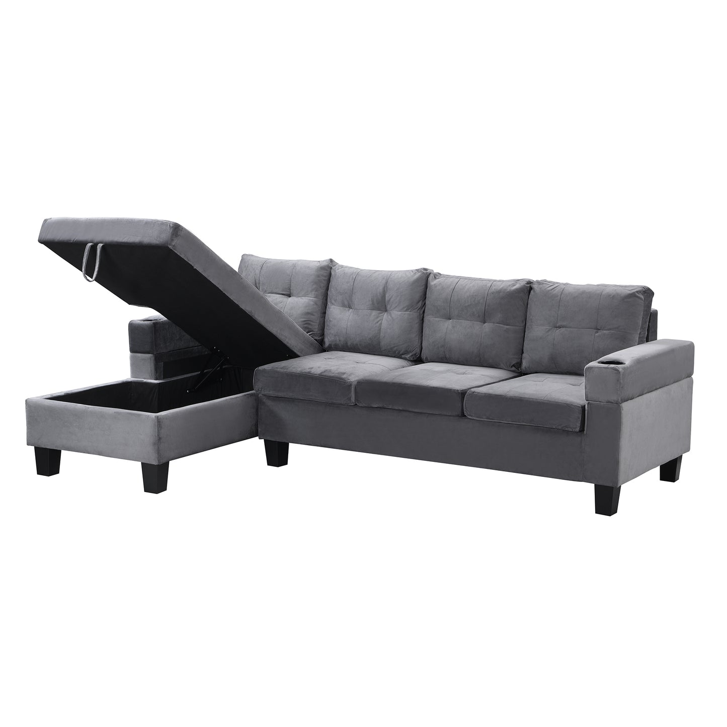 Sectional Sofa Set for Living Room with L Shape  Chaise Lounge ,cup holder and  Left  Hand with Storage Chaise  Modern 4 Seat (Grey) 
-LEFT CHAISE WITH STORAGE