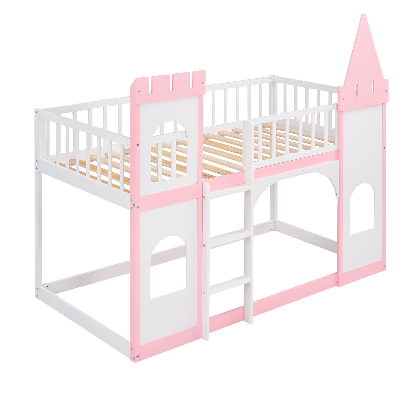 Twin Pink Castle Bunk Bed with Ladder & Play Space