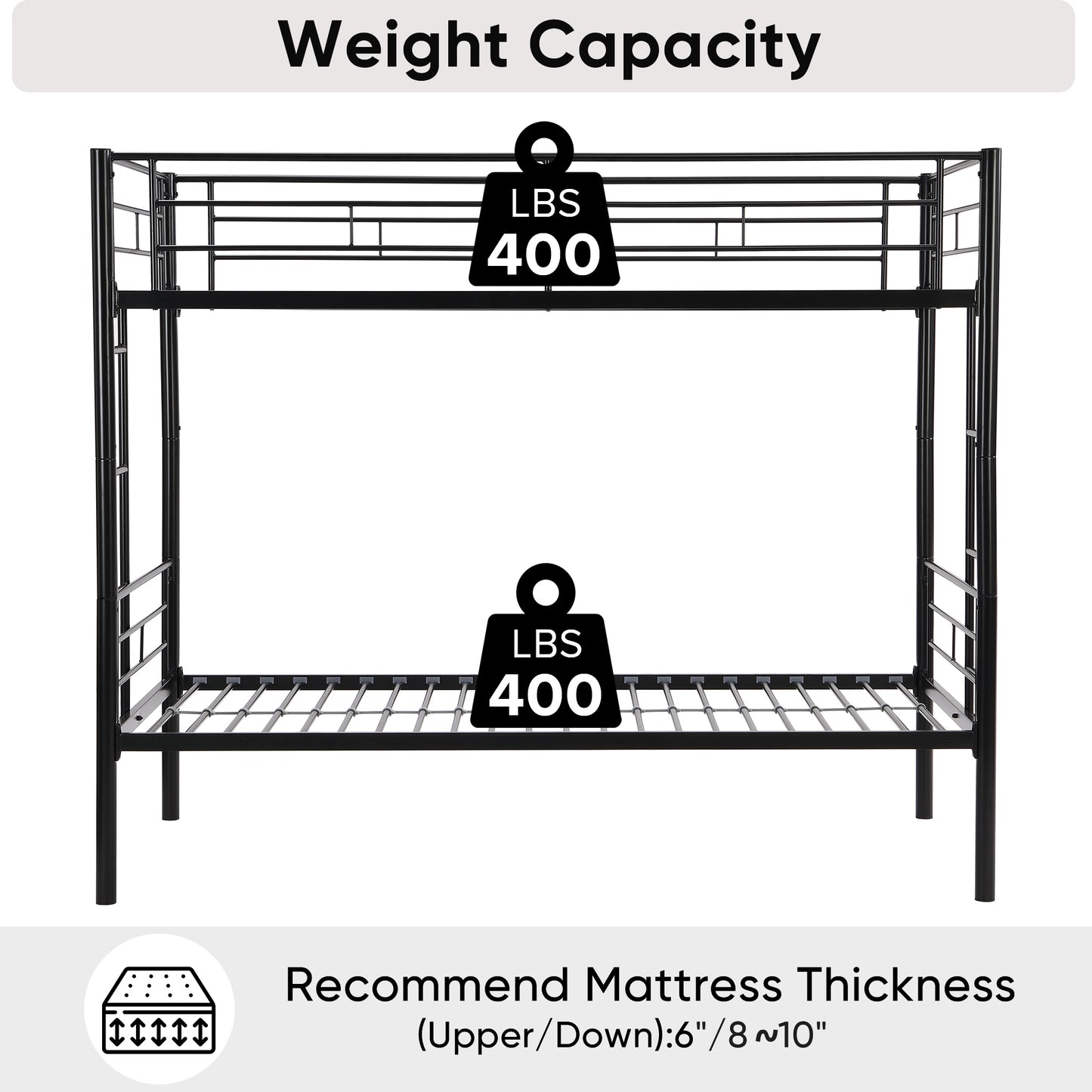 Convertible Twin Over Twin Metal Bunk Bed with 2 Ladders, Guardrail, and Storage Space in Black