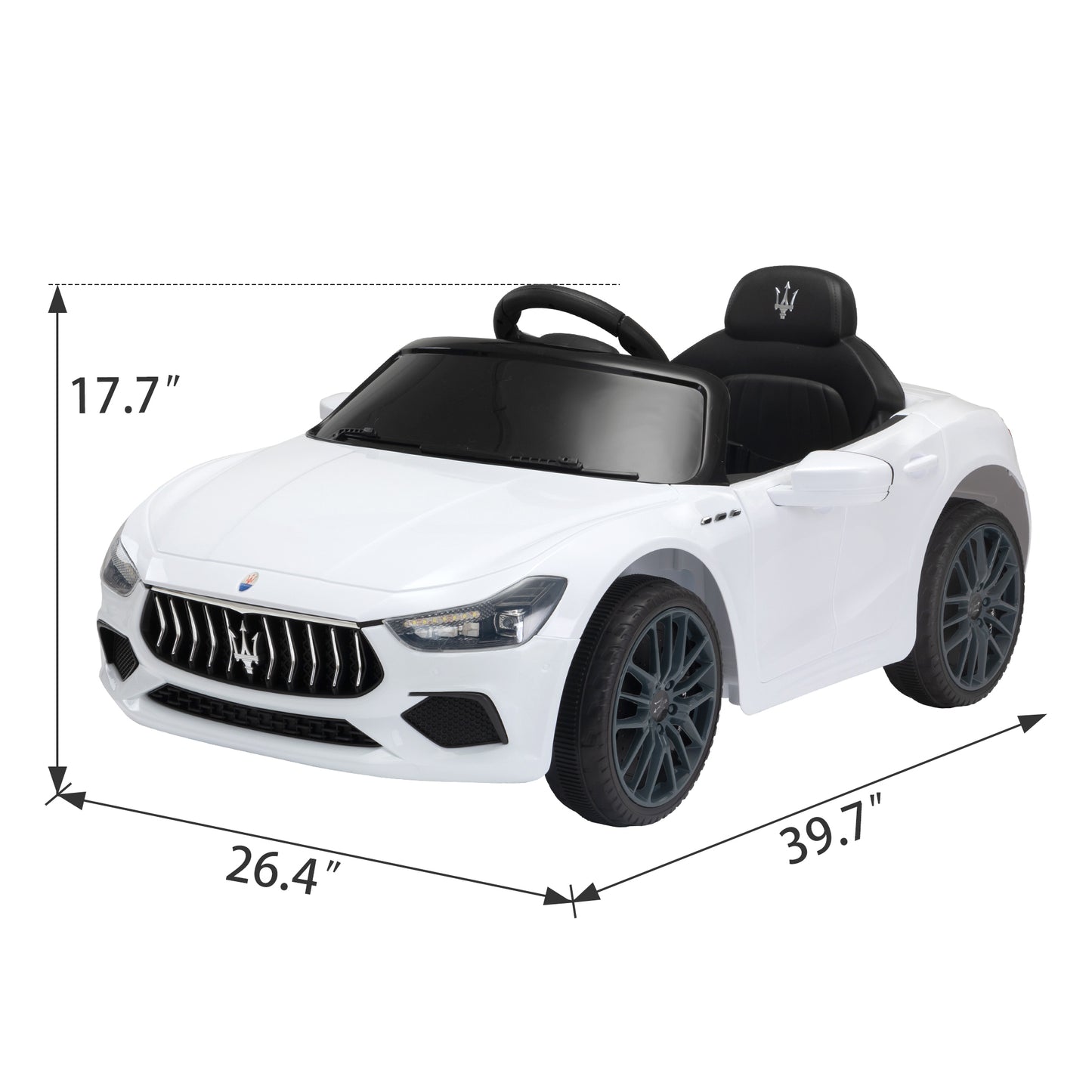 Maserati Ghibli-licensed 12V Kids Ride on Car with Remote Control, Music and Lights,White