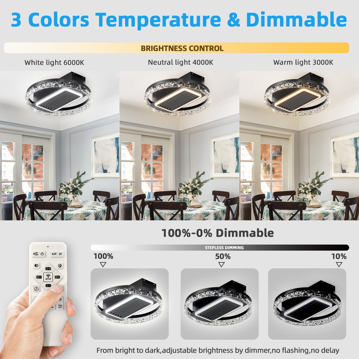 20 Bladeless Smart Ceiling Fan with Dimmable LED Lights and Remote Control