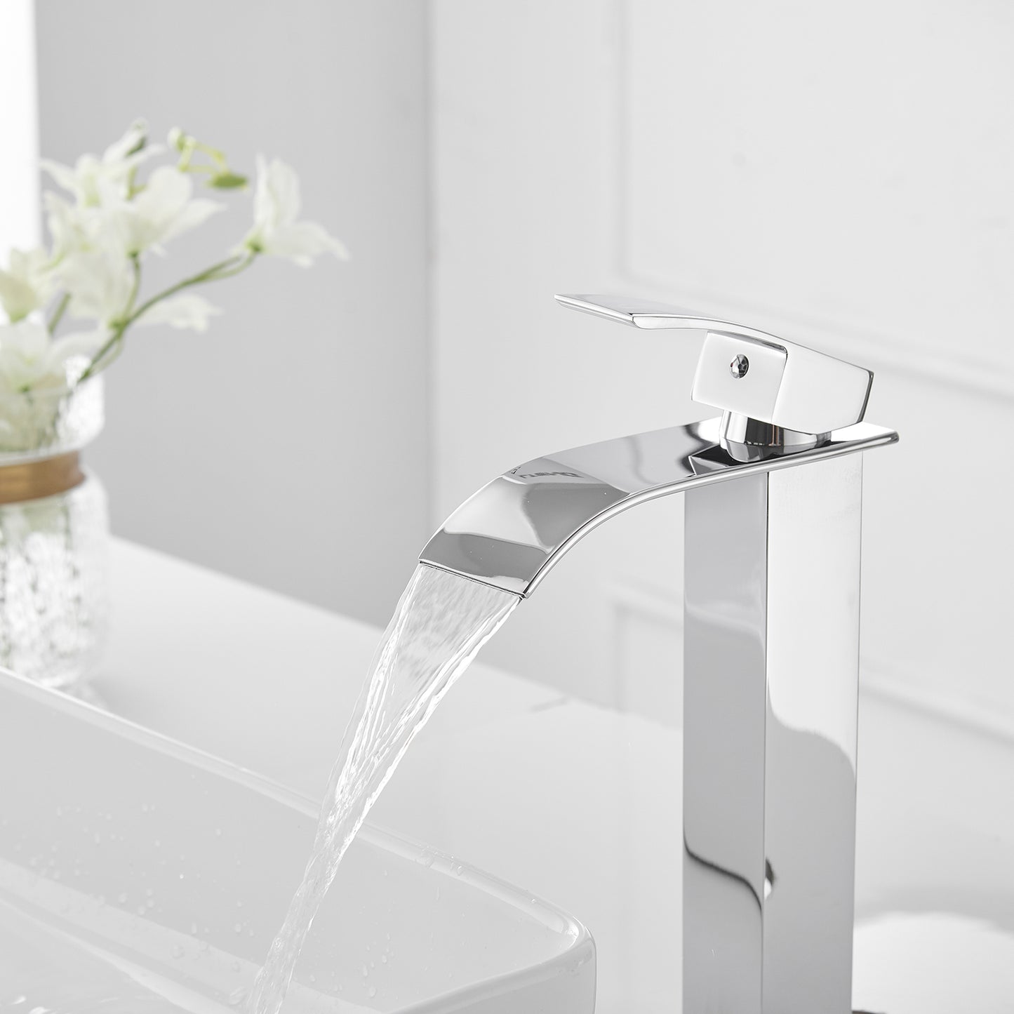 Waterfall Single Handle Vessel Sink Faucet in Polished Chrome