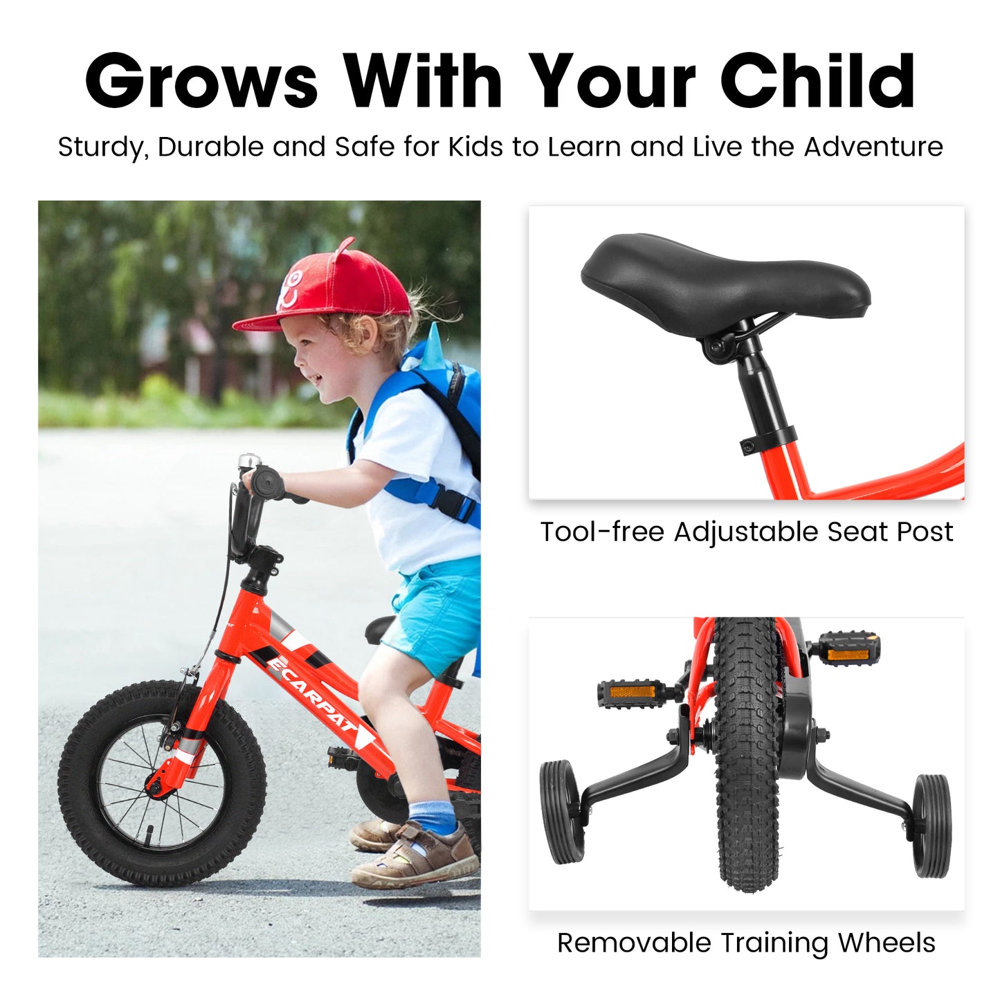 A14117 Ecarpat Kids' Bike 14 Inch Wheels, 1-Speed Boys Girls Child Bicycles For3-5Years, With Removable Training Wheels Baby Toys, Front V Brake, Rear Holding Brake