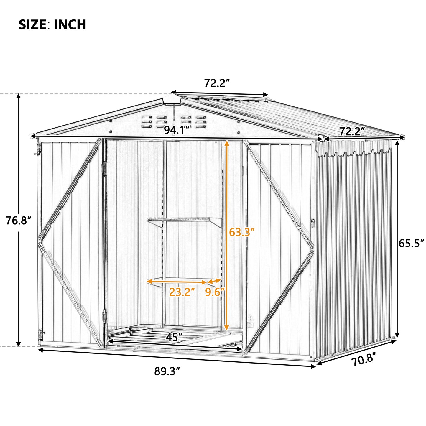 Patio 8ft x6ft Bike Shed Garden Shed, Metal Storage Shed with Adjustable Shelf and Lockable Doors, Tool Cabinet with Vents and Foundation Frame for Backyard, Lawn, Garden, Gray