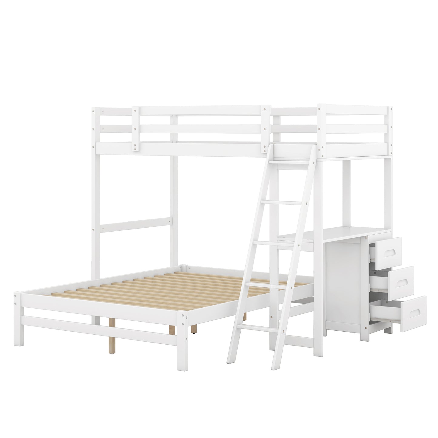 White Loft Bunk Bed with Built-in Desk and Storage