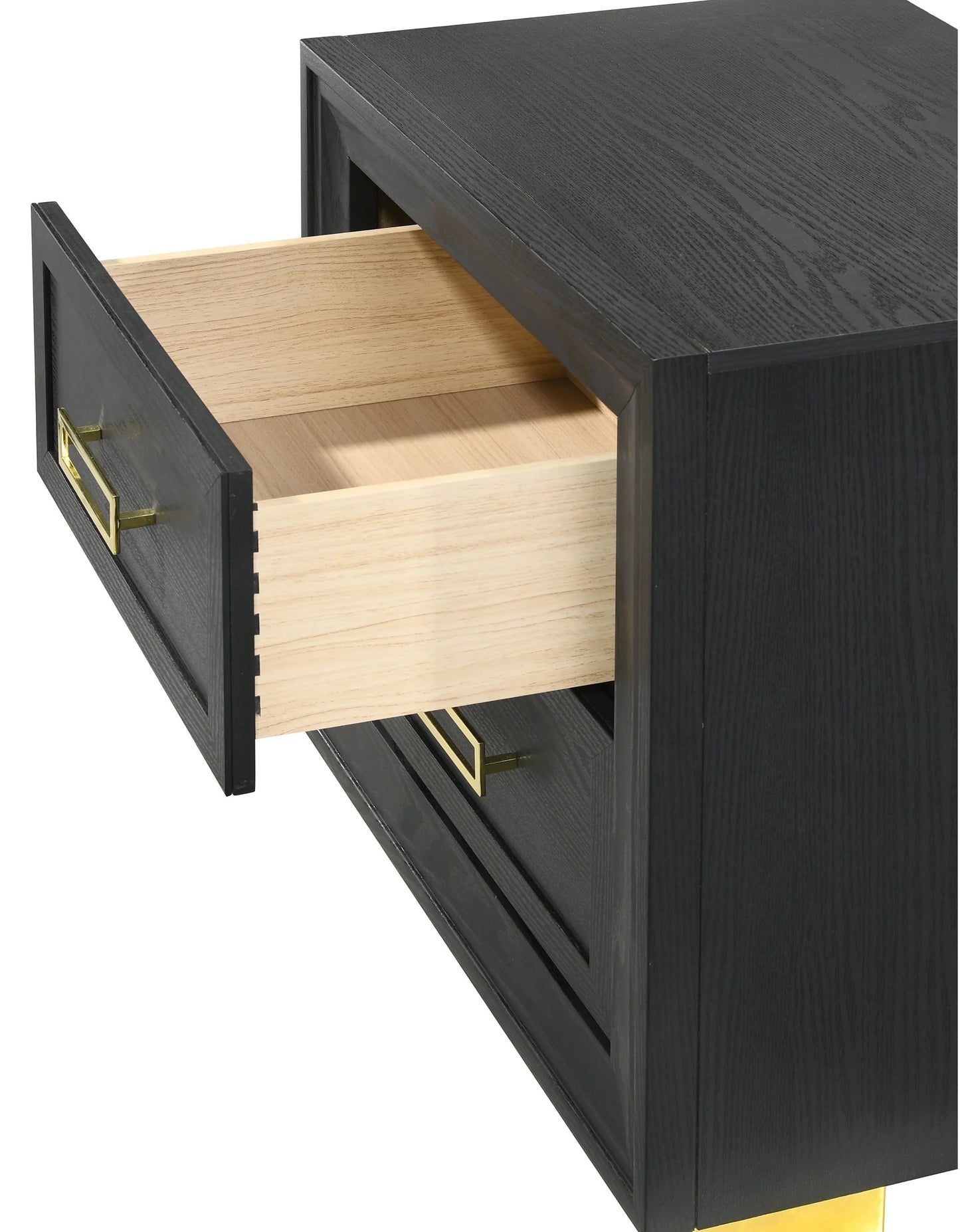 Glamorous 1pc Modern Glam Style 2-Drawer Nightstand Black Gold Finish Gold-colored Hardware Bedroom Furniture