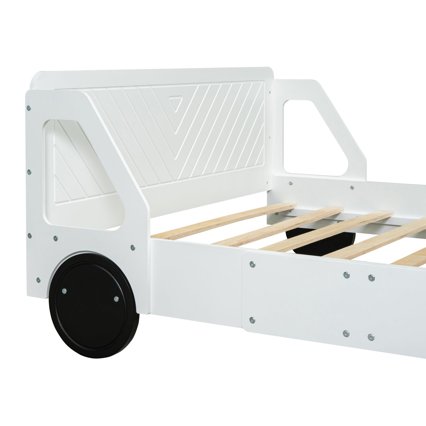 Full Size Car-Shaped Platform Bed with Wheels,White