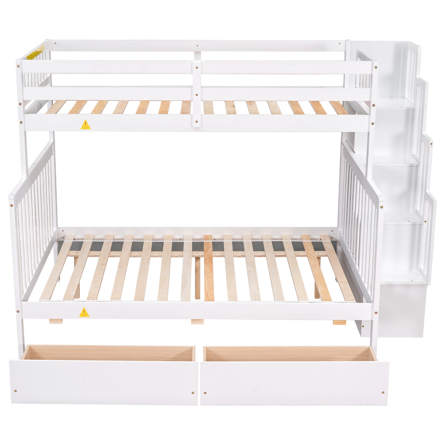 Convertible Twin Over Full Bunk Bed with Staircase and Drawers - White Wood Twin-Size Loft Bed