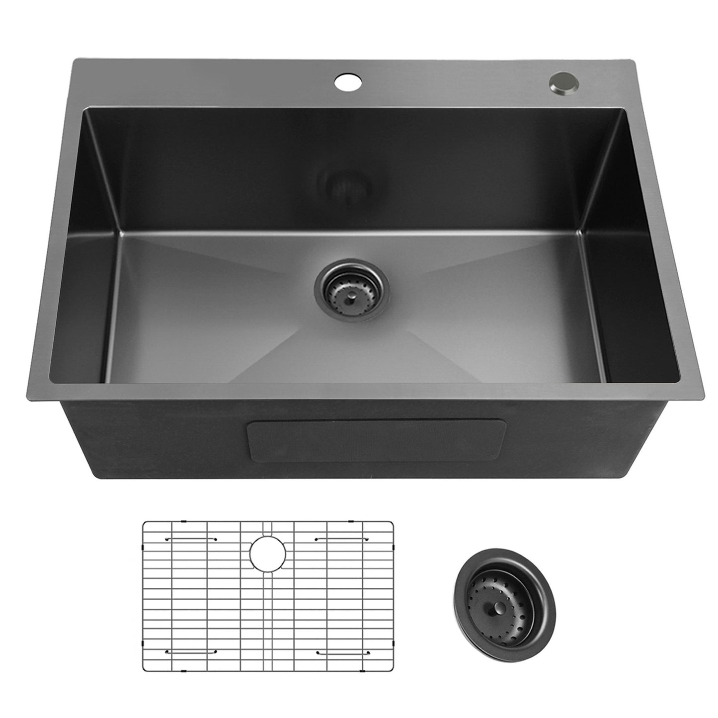 Gunmetal Black 30-Inch Topmount Single Bowl Kitchen Sink with Chrome Bottom Grids