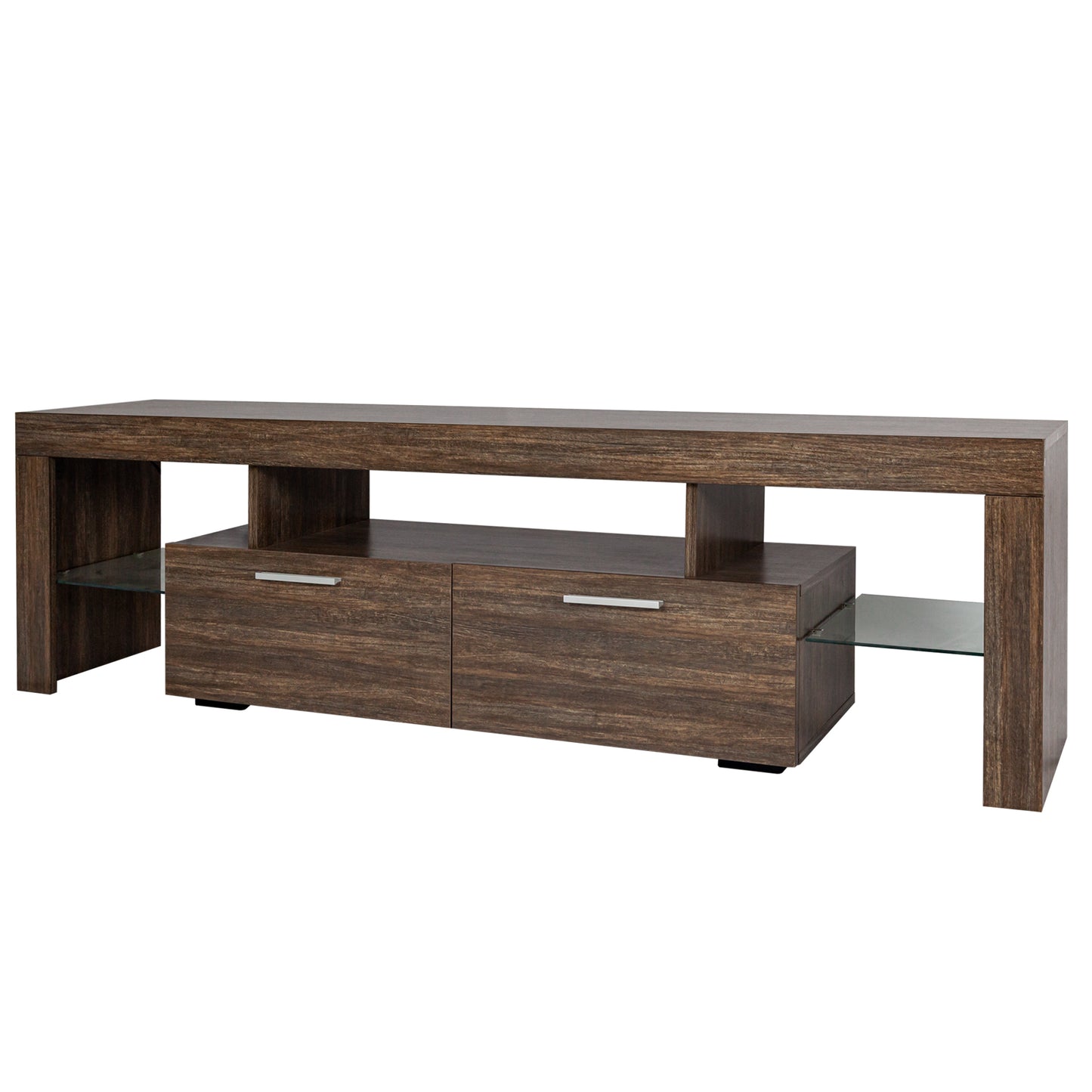 Brown Modern TV Stand with LED Lights & Toughened Glass Shelf