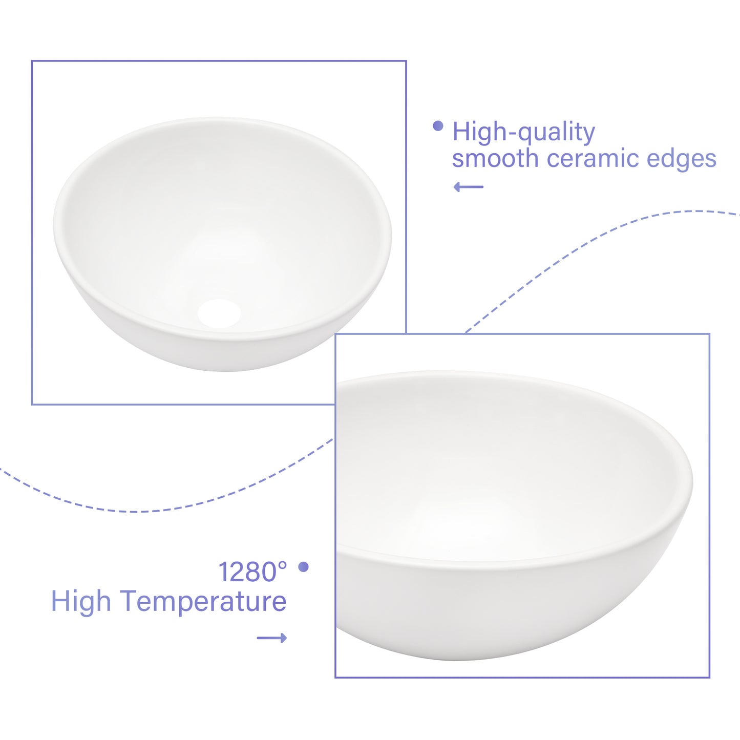 13x13 Inch White Ceramic Circular Vessel Bathroom Sink