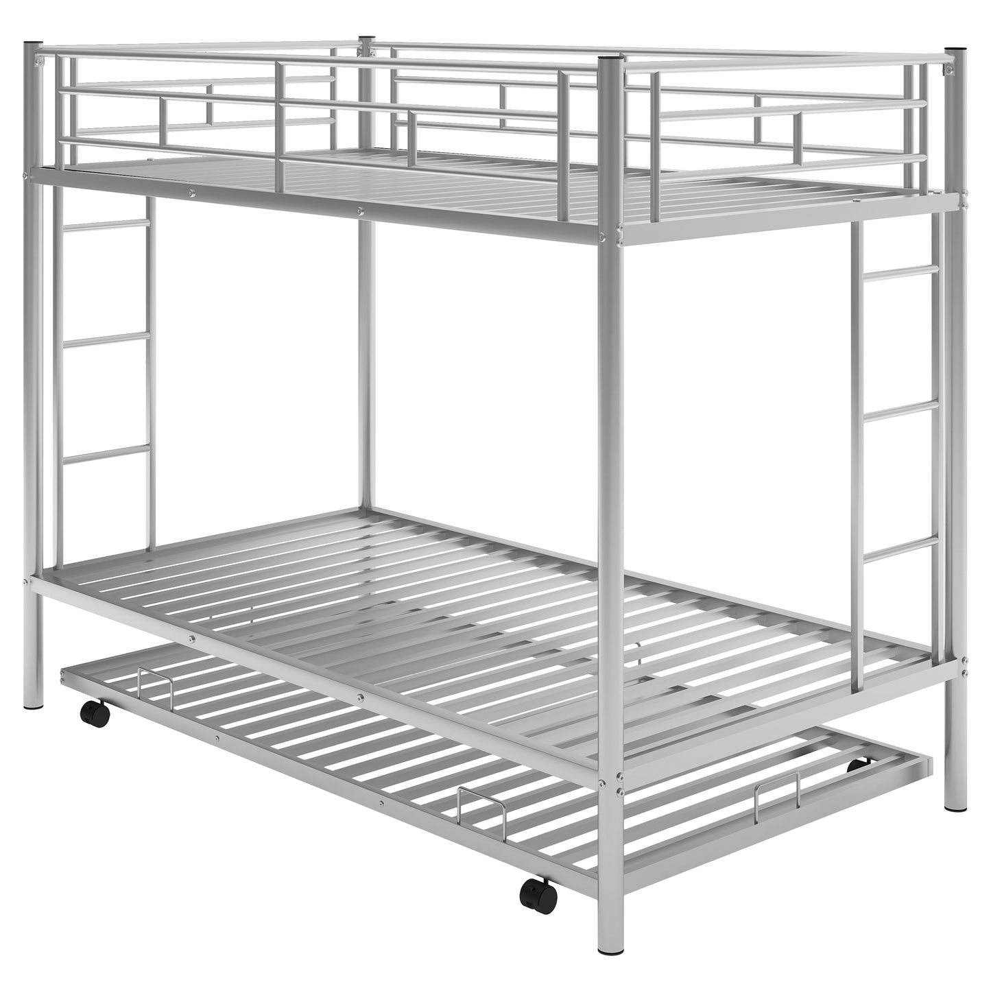 Silver Metal Twin Bunk Bed with Trundle - Smart Space-Saving Solution