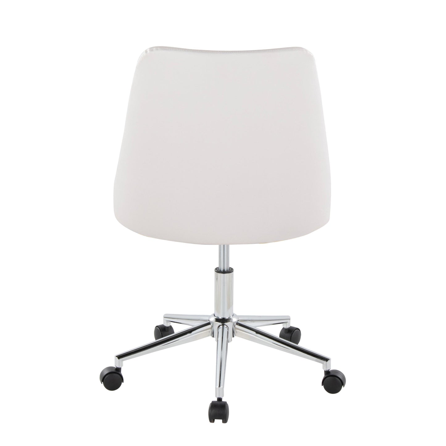 Marche Contemporary Swivel Task Chair with Casters in Chrome Metal and White Faux Leather by LumiSource