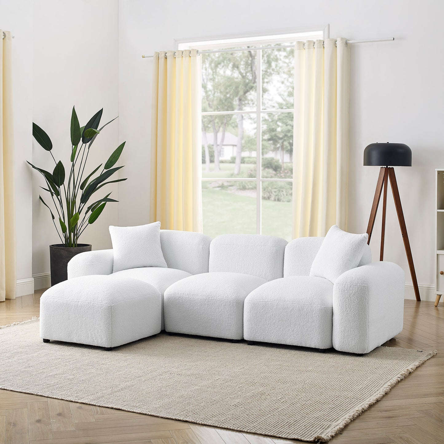 L-Shape Modular Sectional Sofa, DIY Combination,Teddy Fabric,White