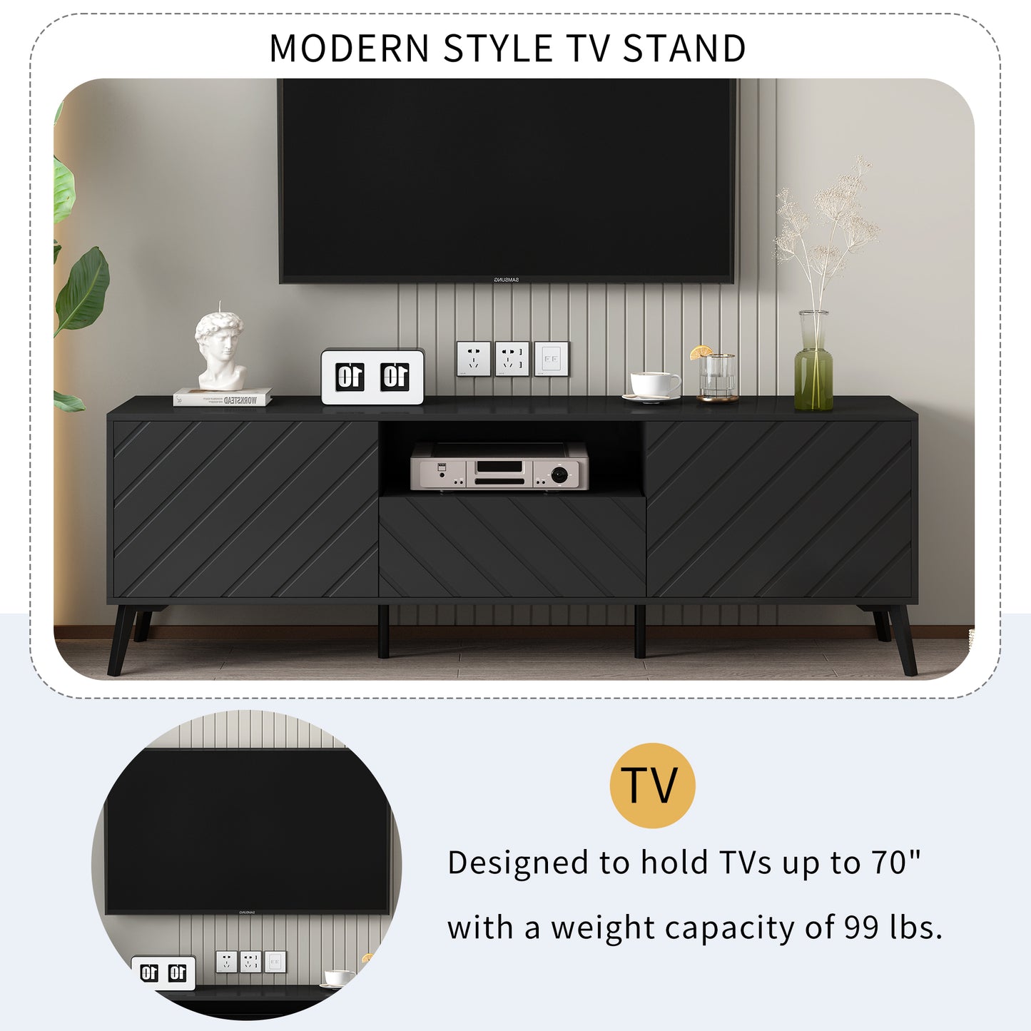 Sleek TV Console Stand with Adjustable Shelves and Drawer for Living Room