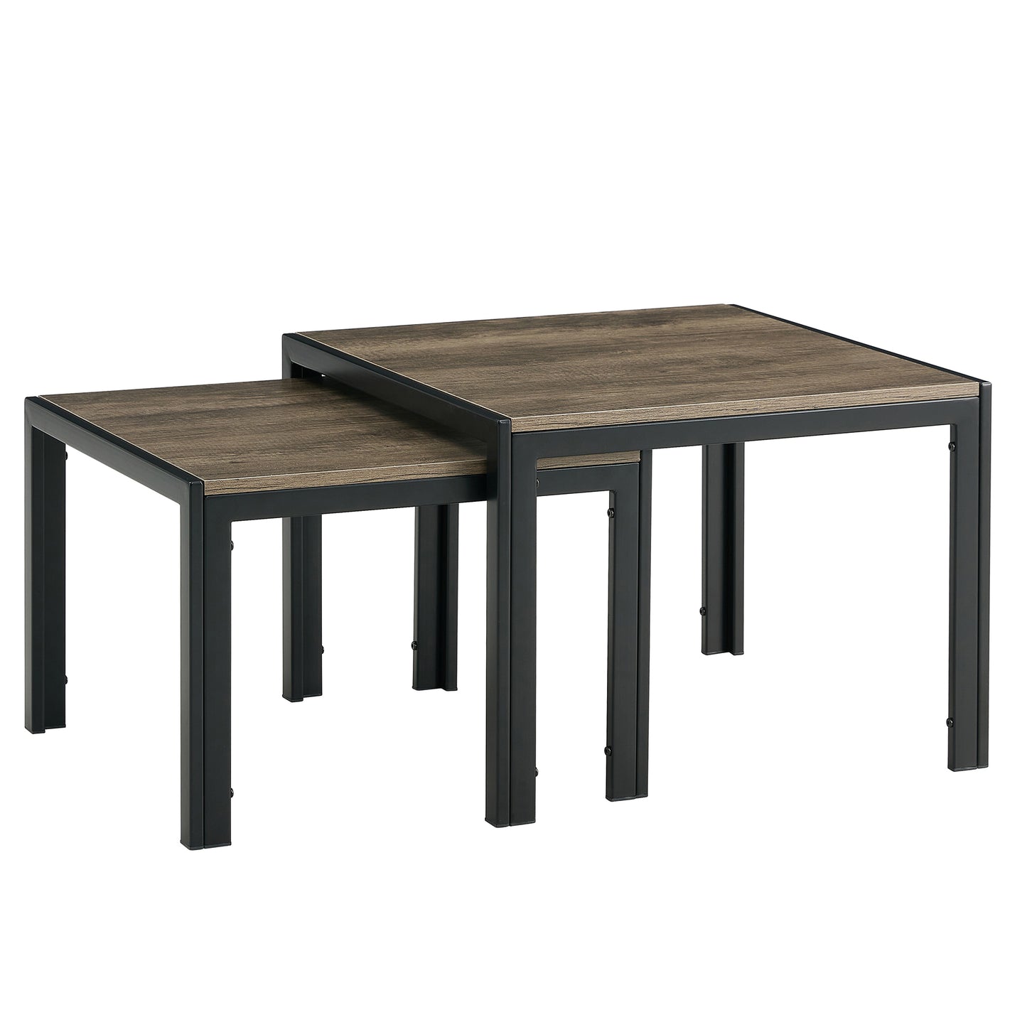 Oak Grey Modern Nesting Coffee Table Set of 2 with Tempered Glass Surface