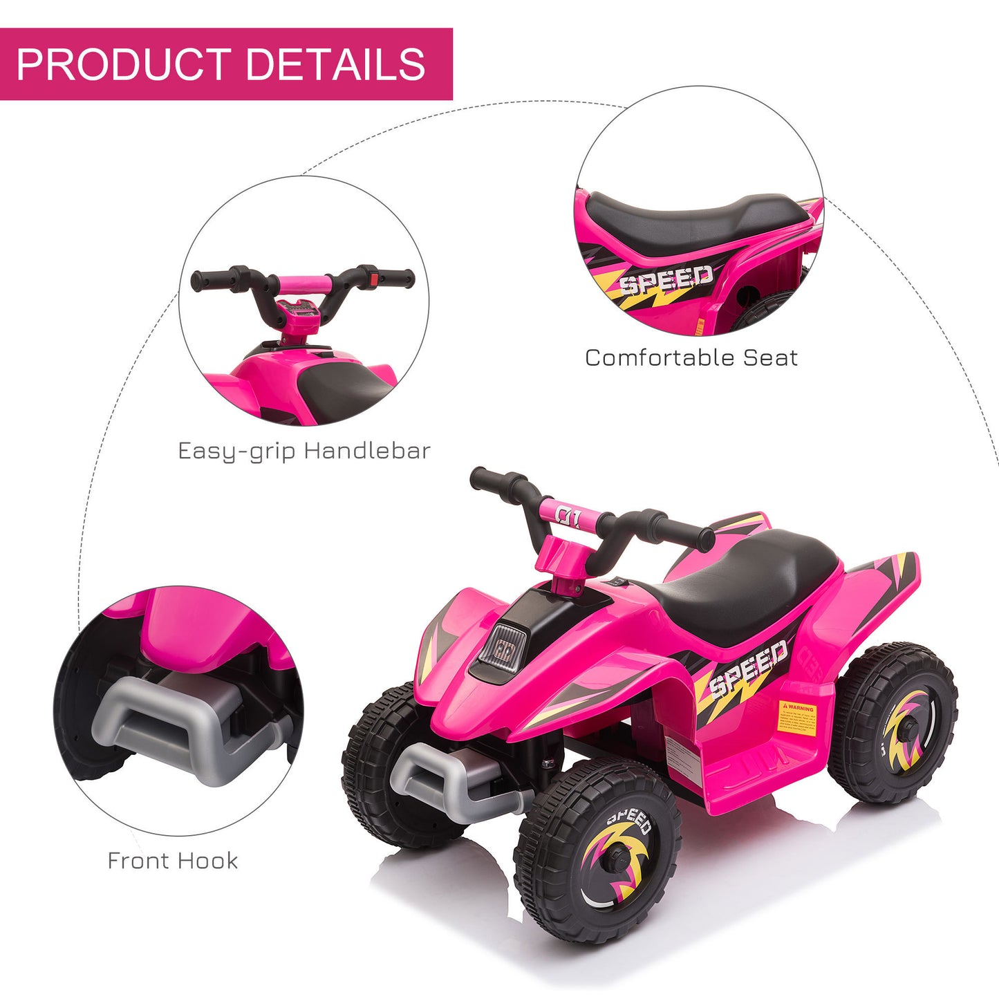 6V Kids ATV 4-Wheeler Ride on Car, Electric Motorized Quad Battery Powered Vehicle with Forward/Reverse Switch for 18-36 Months Old Toddlers, Pink