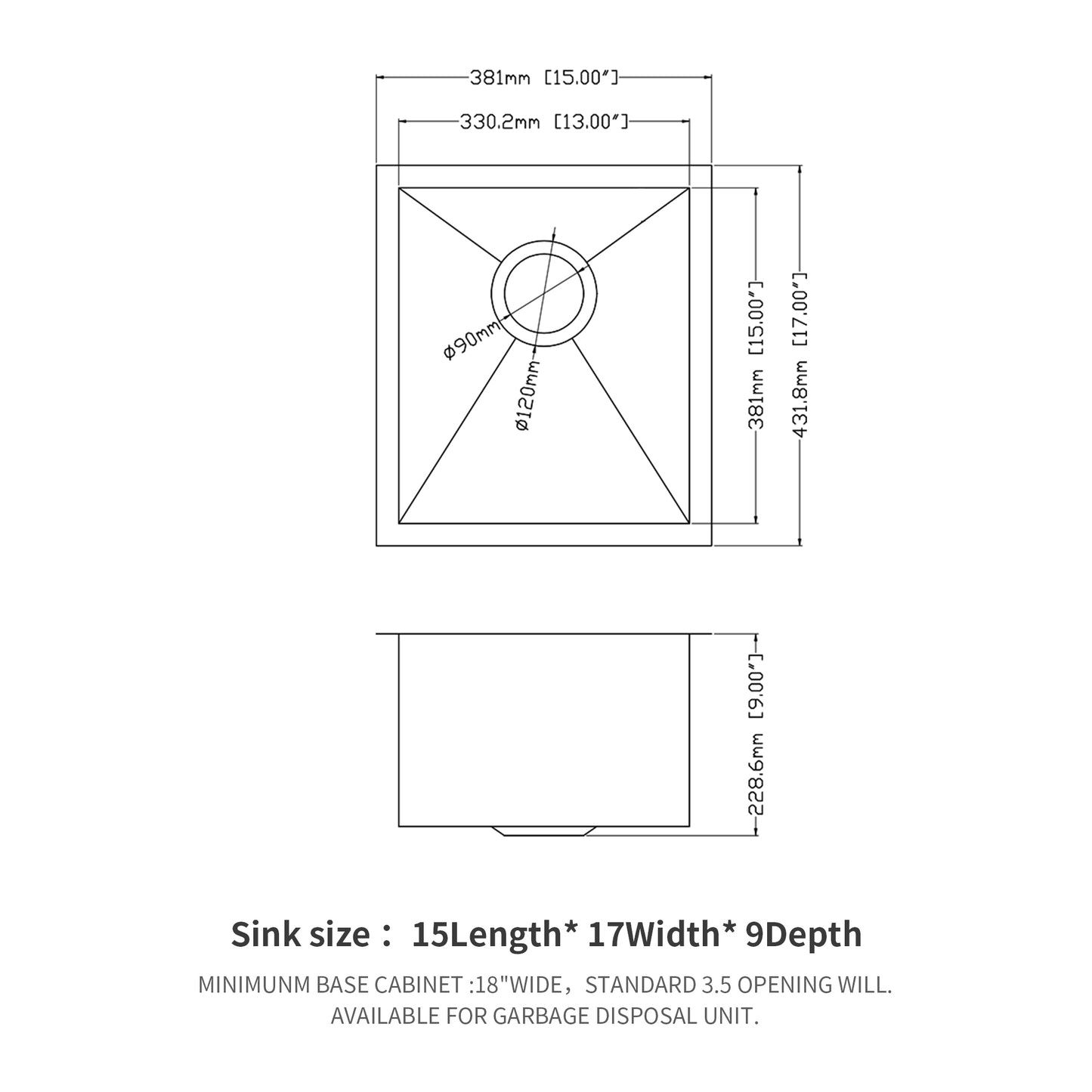 Gunmetal Black Undermount Kitchen Sink - 15 Stainless Steel Basin