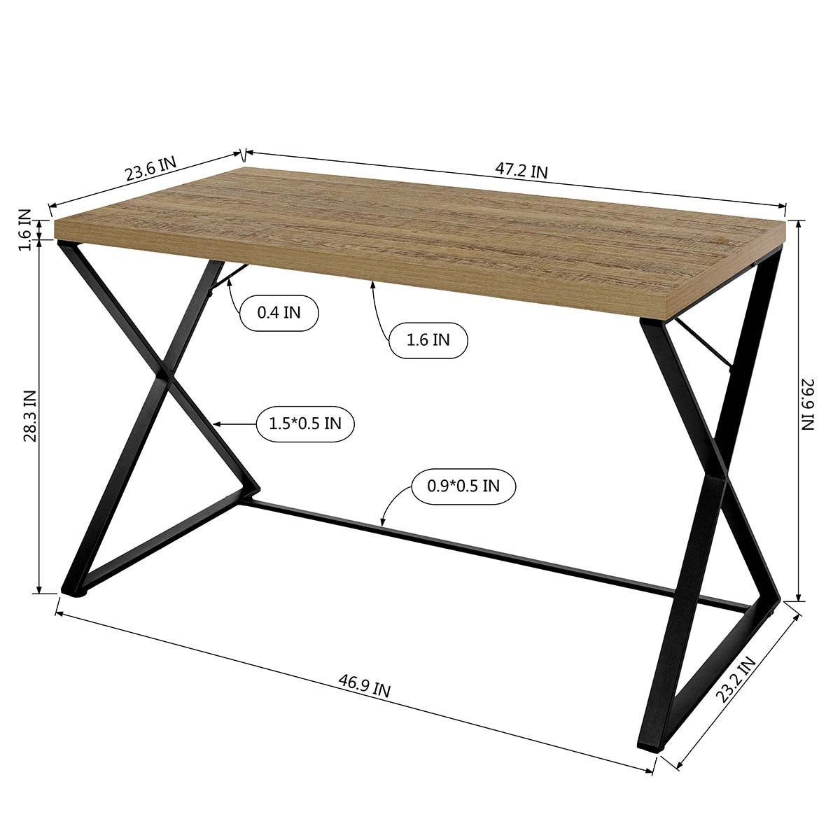 47.2 L Oak and Black X-Leg Home Office Computer Desk - Strong and Versatile Workstation