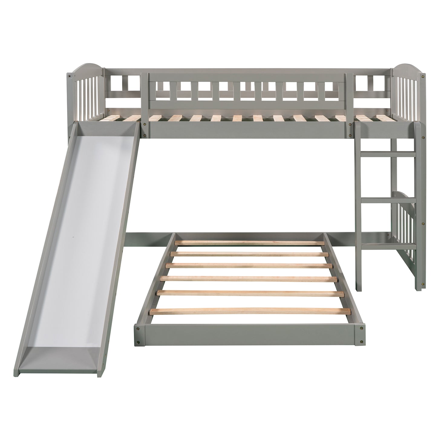 Gray Twin Bunk Bed with Slide, Ladder, and Space-efficient Design