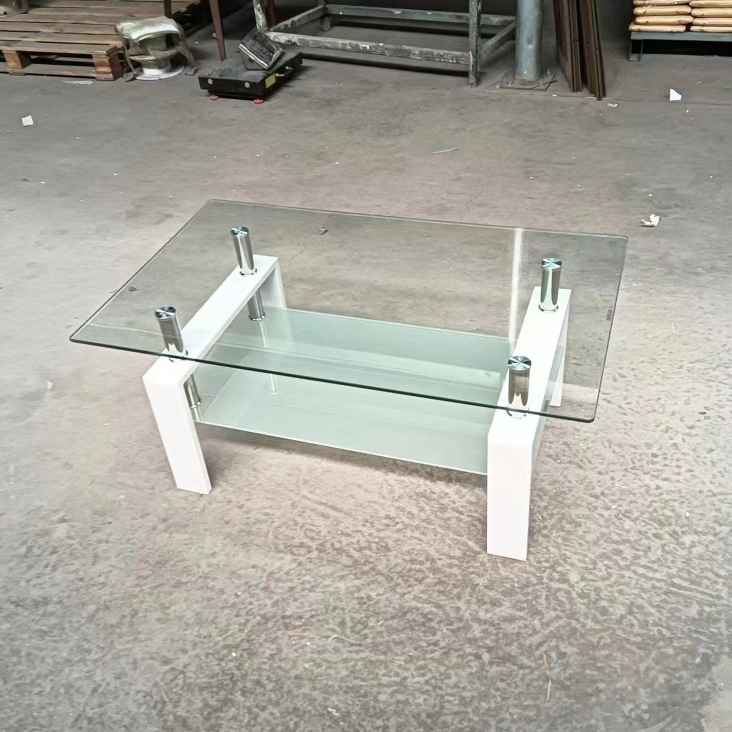 Clear Glass Coffee Table with Geometric Design and 2-Layers