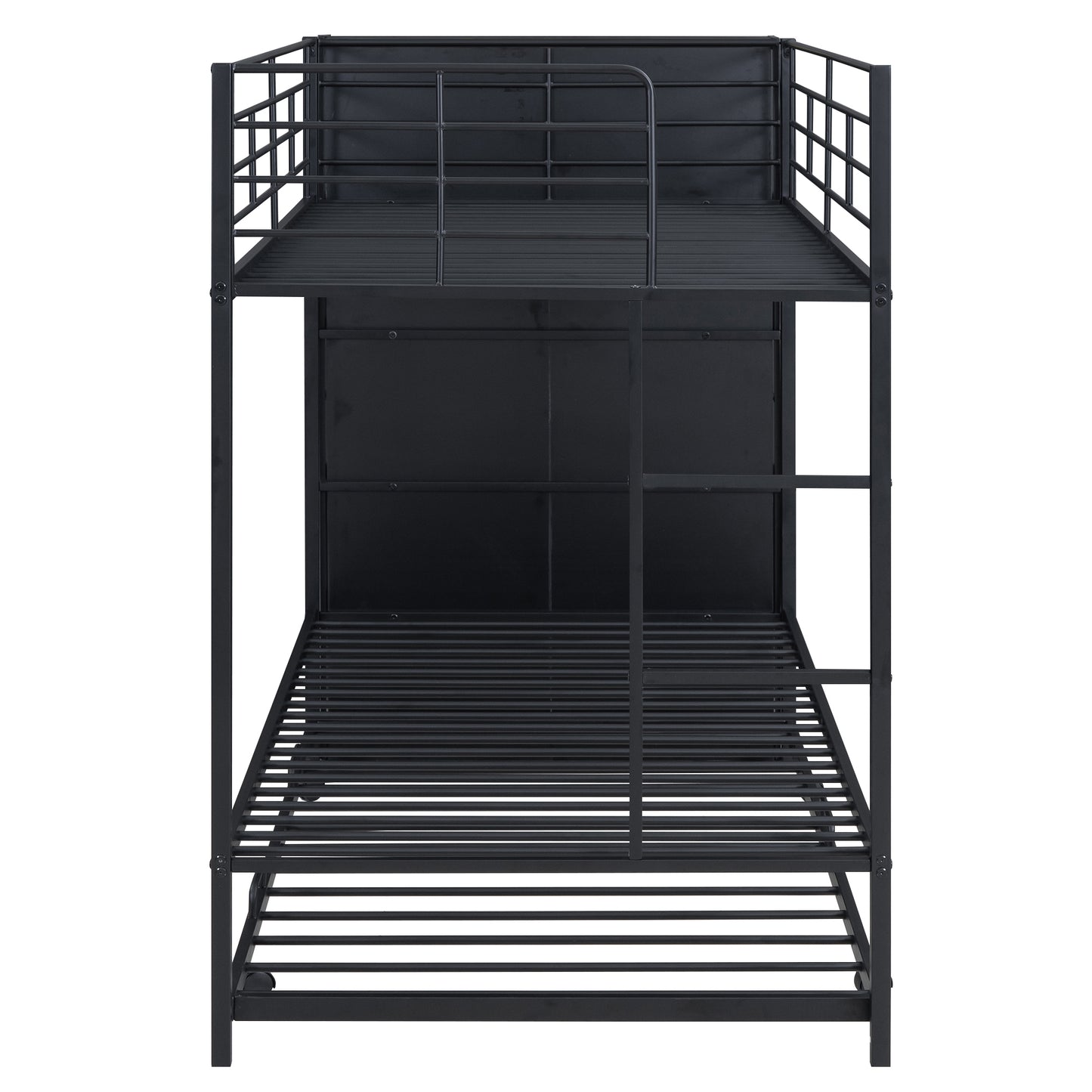 Twin Size Black Metal Bunk Bed with Integrated Bookshelf