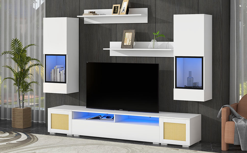 Bohemian Charm LED Entertainment Center with Color Changing Lights for TVs Up to 90'' - 7 Piece Set