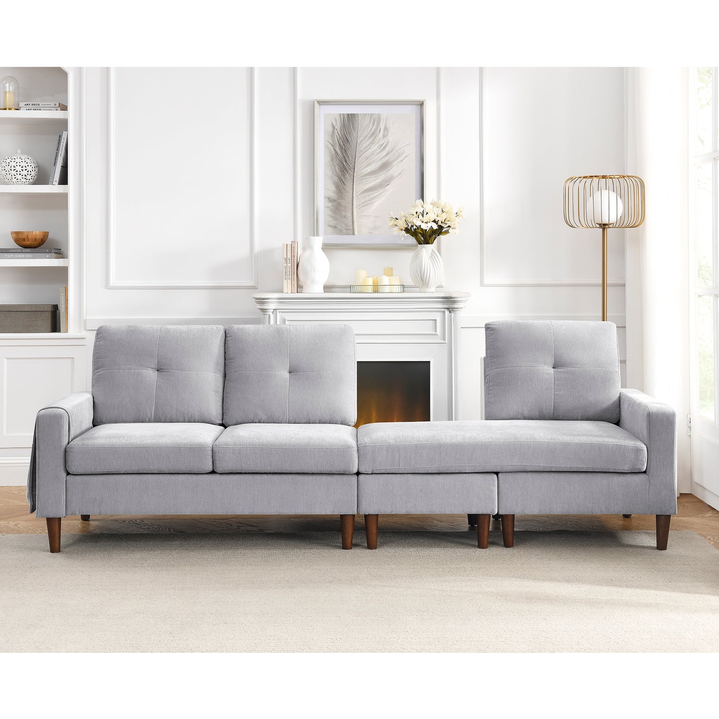 80 L-Shape Convertible Sectional Sofa with Reversible Chaise, Light Grey Chenille