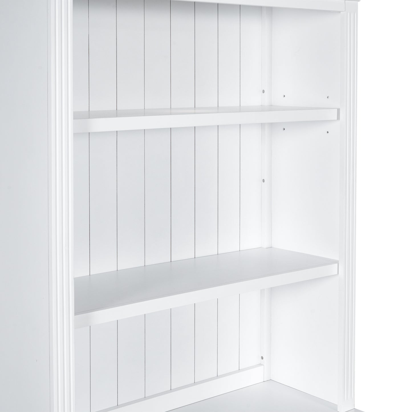 83.4 Tall 2-Piece White Bookshelf & Writing Desk Set with LED Lighting, Storage Drawers, and Doors