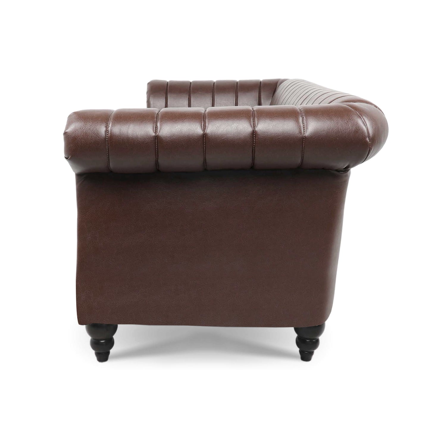 Luxurious Brown PU Rolled Arm Chesterfield Three Seater Sofa - 83.46''